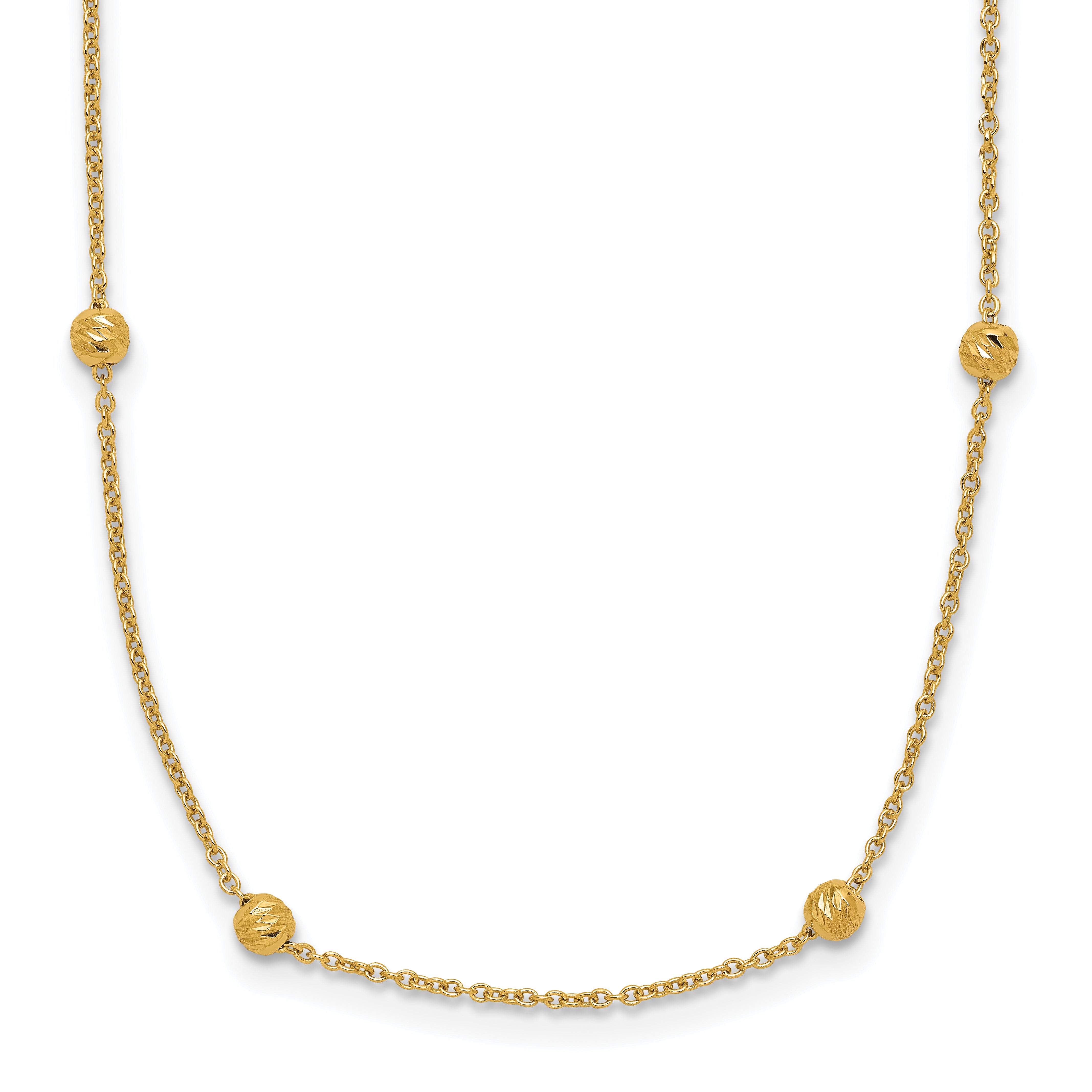 14K Polished D/C Beaded 17in with 2in ext. Necklace