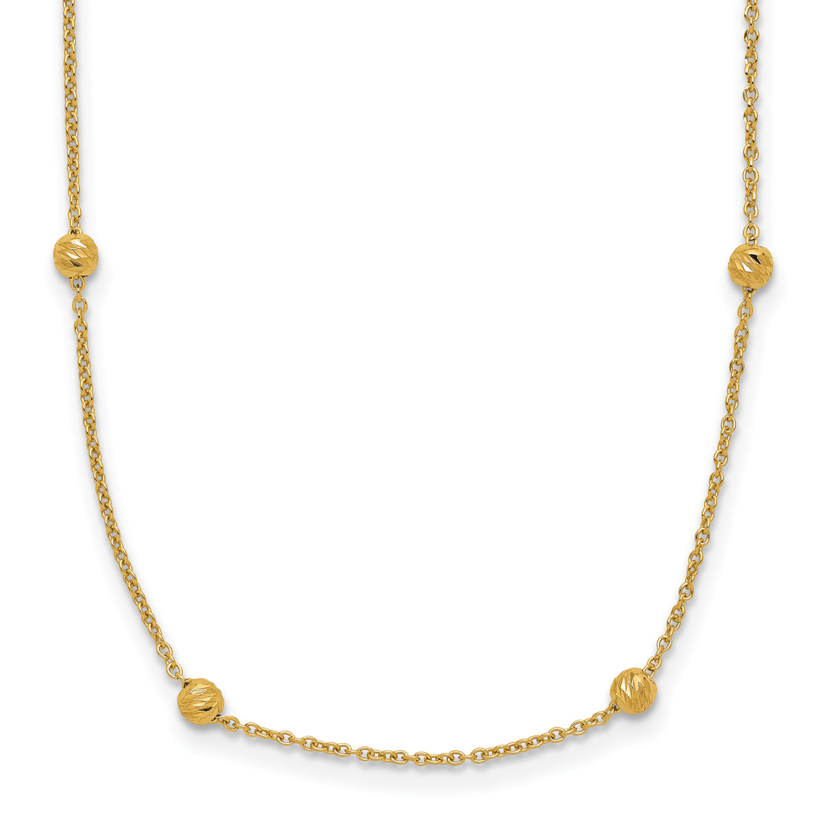 14K Polished D/C Beaded 17in with 2in ext. Necklace
