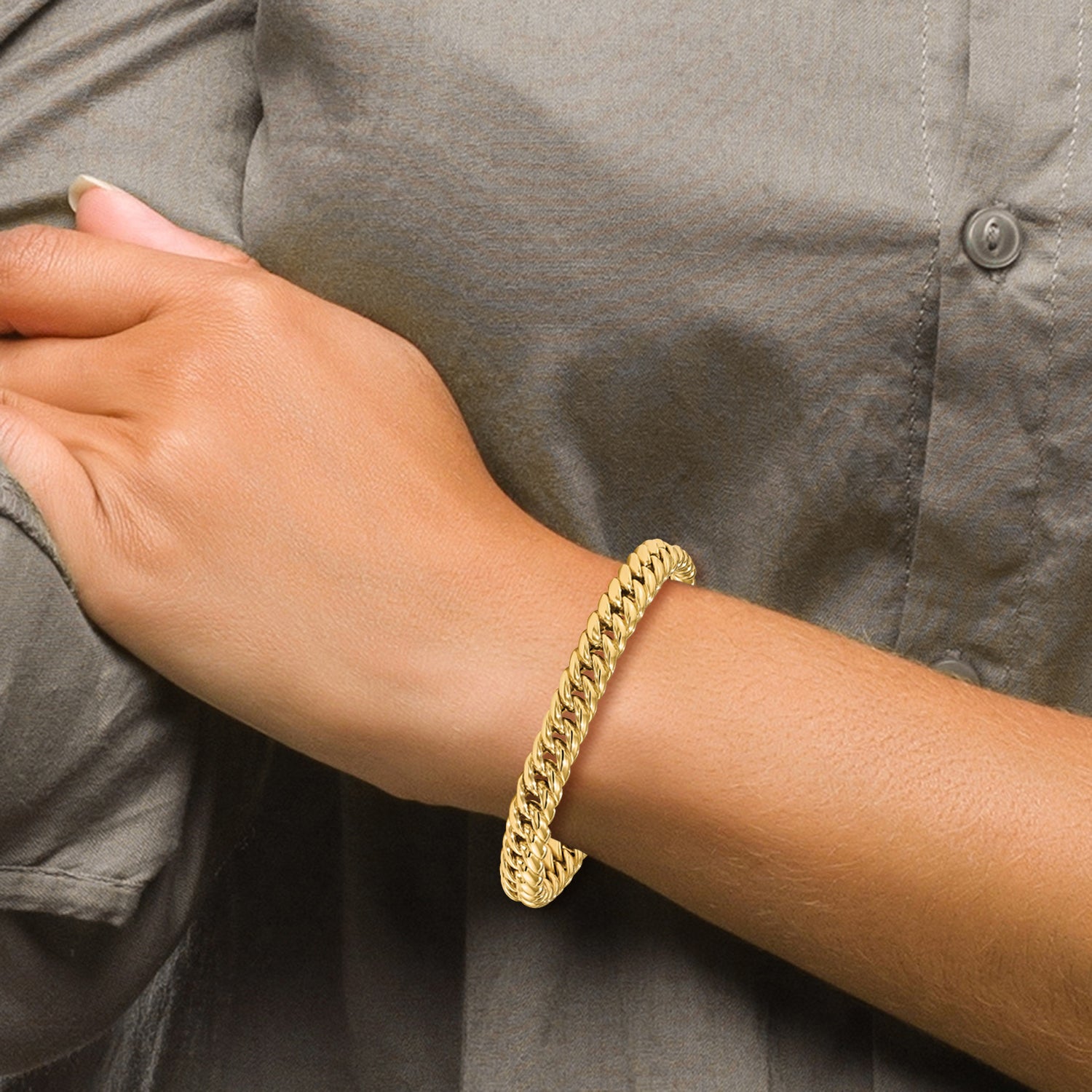 14K Polished Fancy Link Cuff Bangle