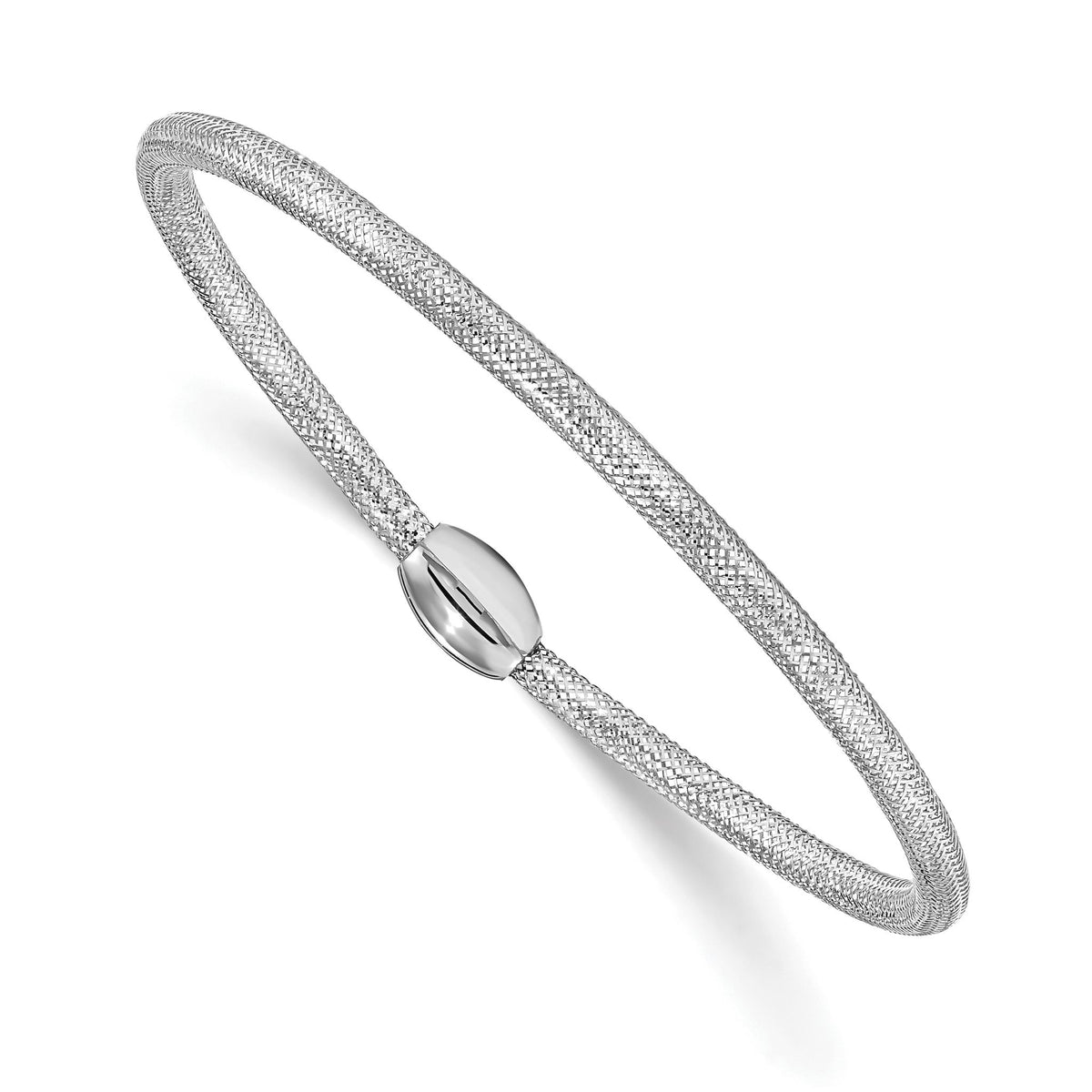 White Plating Mesh Bracelet in 14K Yellow Gold, 3mm Stretch - Sophia Jewelers Main image