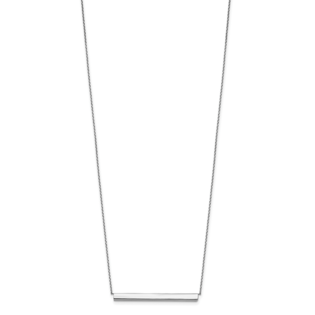 14K White Gold Polished with 1in ext. Bar Necklace
