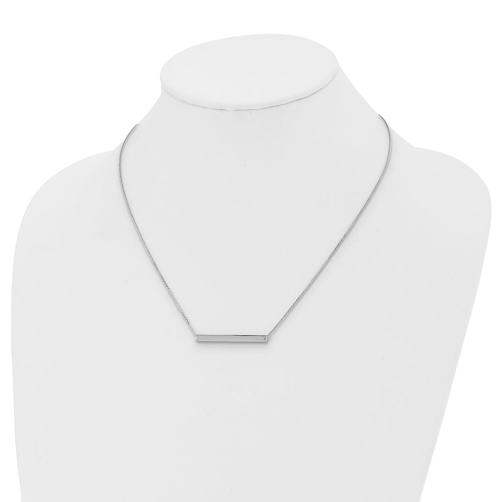 14K White Gold Polished with 1in ext. Bar Necklace