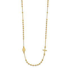 14K Polished Sideways Cross Beaded Rosary Style 16.5 inch Necklace