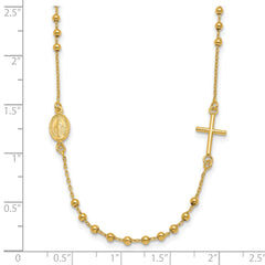 14K Polished Sideways Cross Beaded Rosary Style 16.5 inch Necklace
