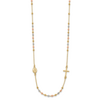 14K Tri-color Sideways Cross Beaded Rosary Style 18 inch Necklace