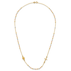 14K Tri-color Sideways Cross Beaded Rosary Style 18 inch Necklace