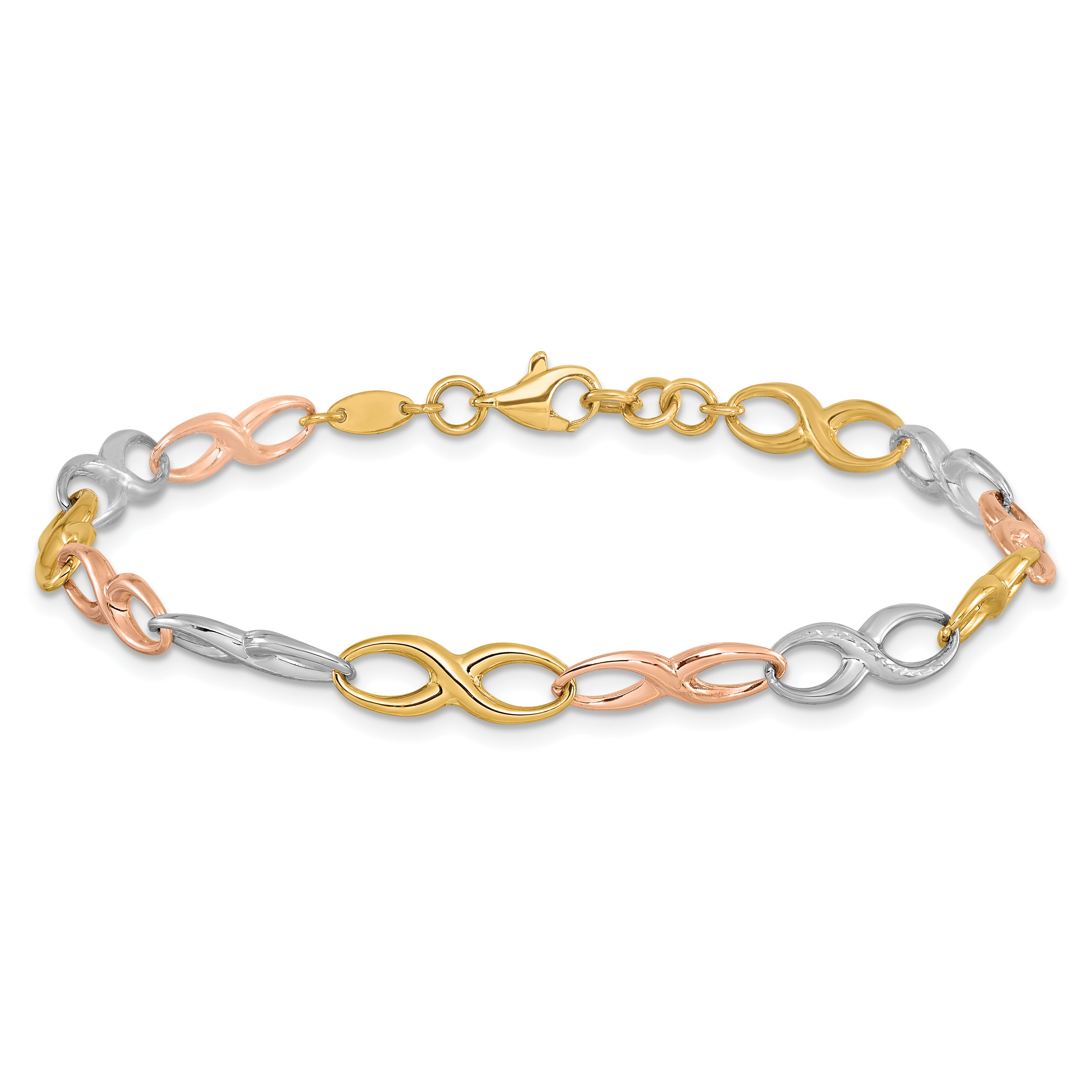 14K Tri-color Infinity Symbol Link Bracelet