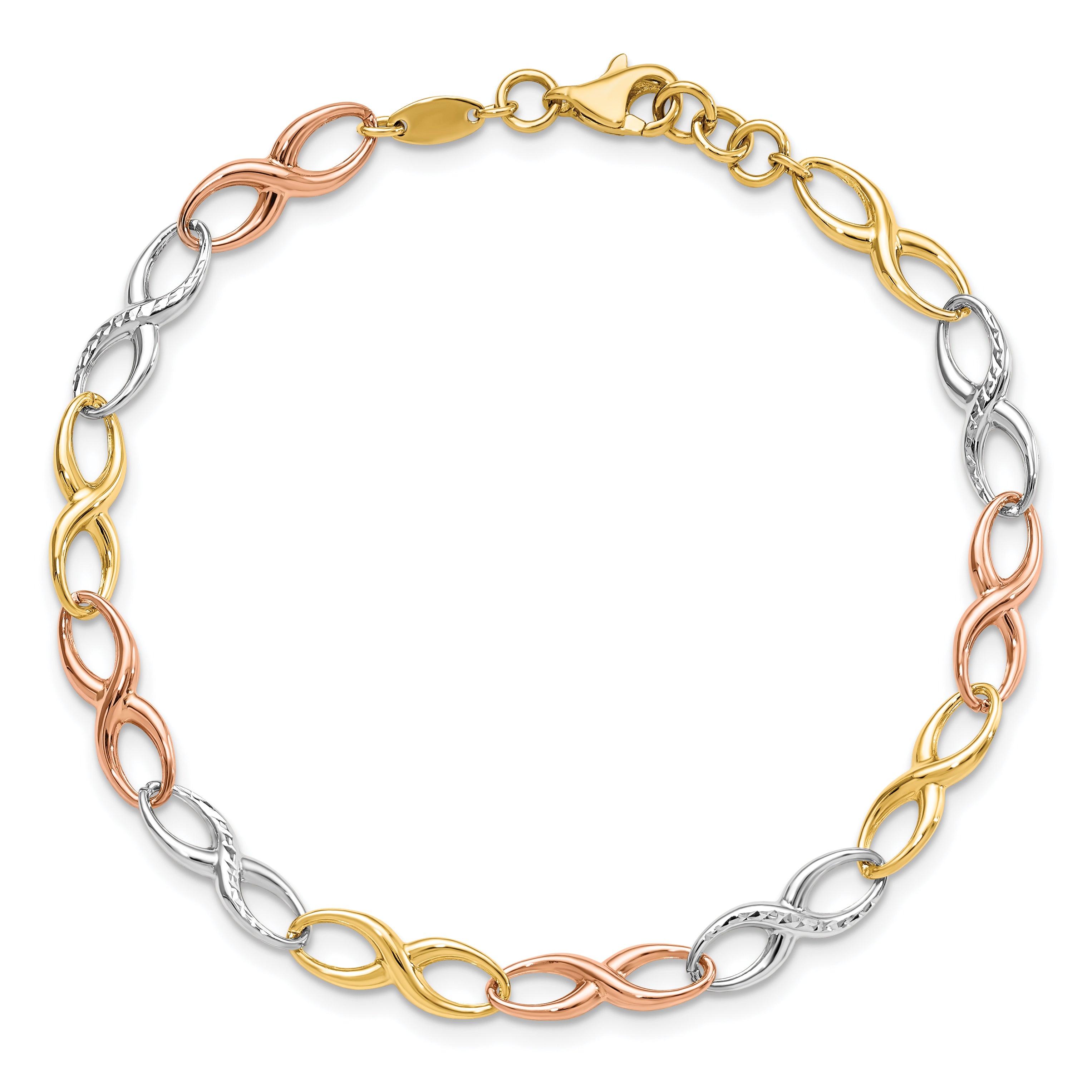 14K Tri-color Infinity Symbol Link Bracelet