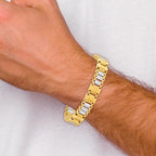 14K Two-tone Polished and Brushed Fancy Link Men's Bracelet