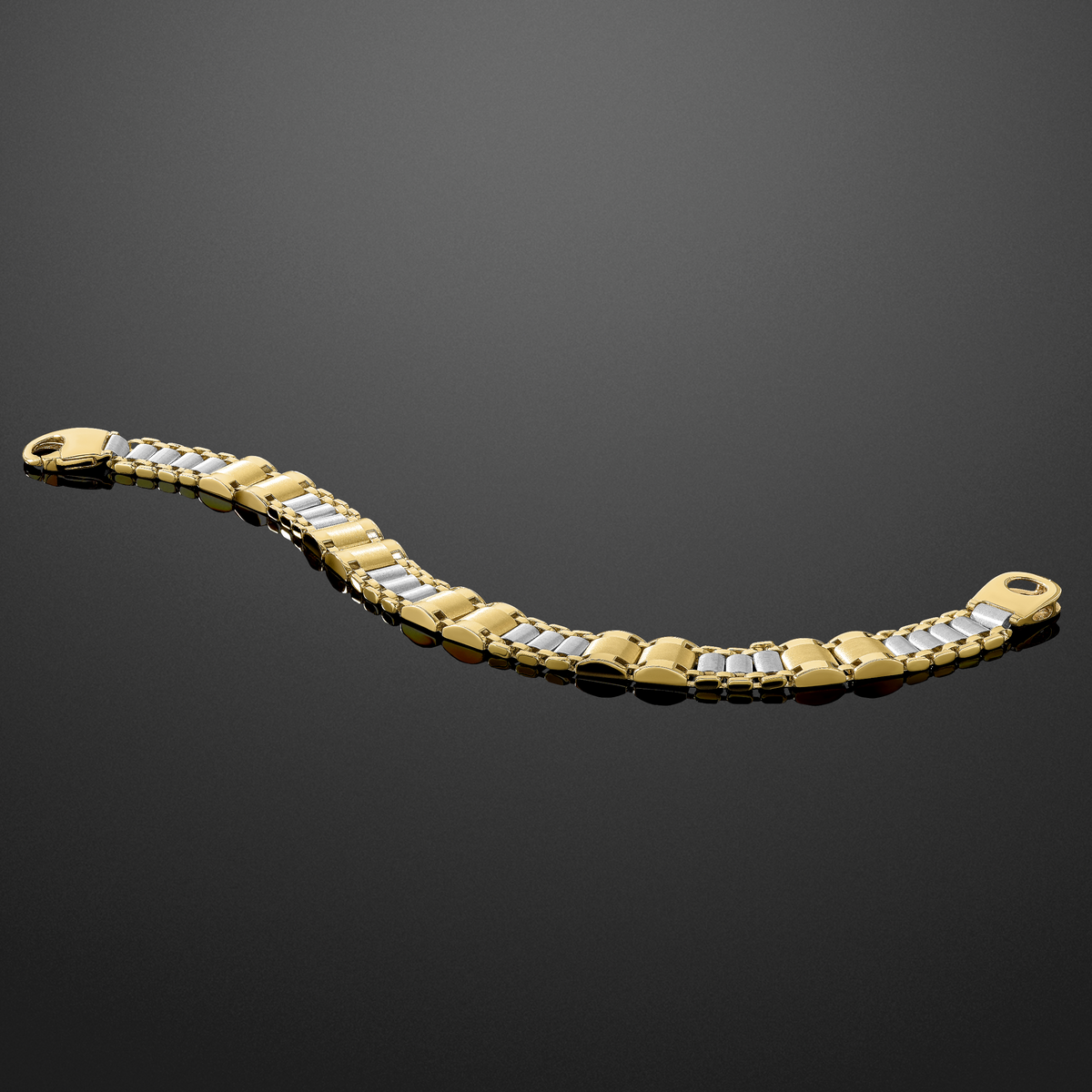 14K Two-tone Polished and Brushed Fancy Link Men's Bracelet