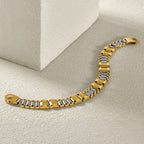 14K Two-tone Polished and Brushed Fancy Link Men's Bracelet