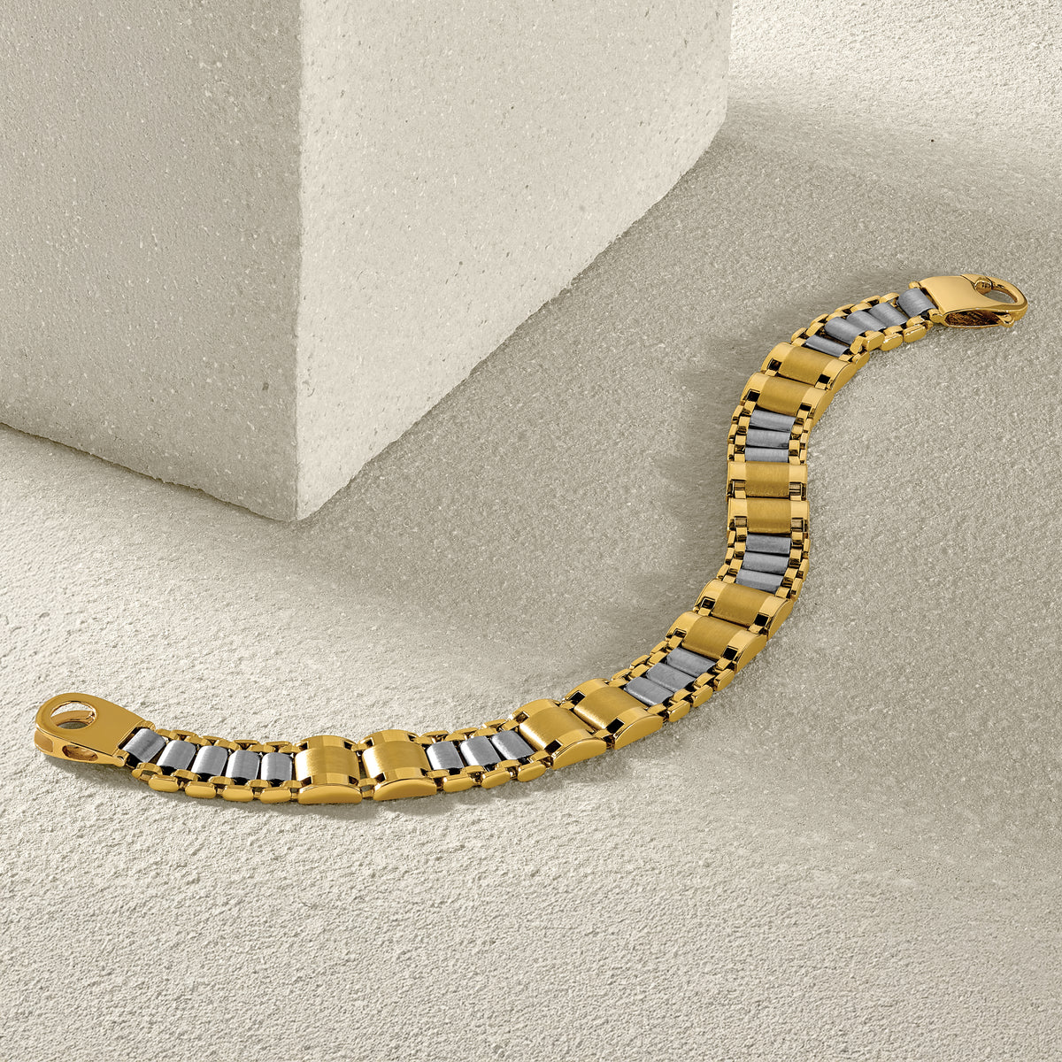 14K Two-tone Polished and Brushed Fancy Link Men's Bracelet