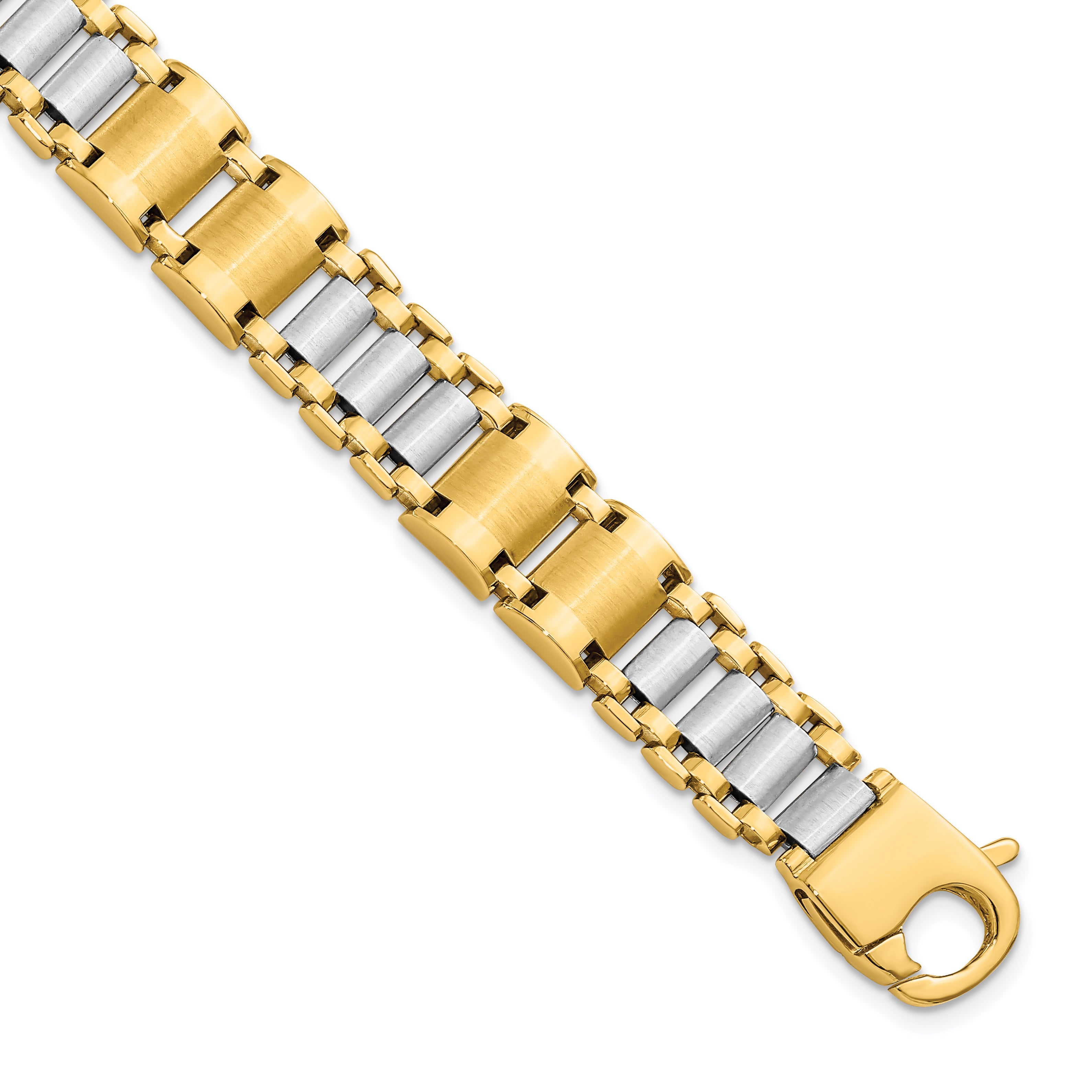 14K Two-tone Polished and Brushed Fancy Link Men's Bracelet Main image