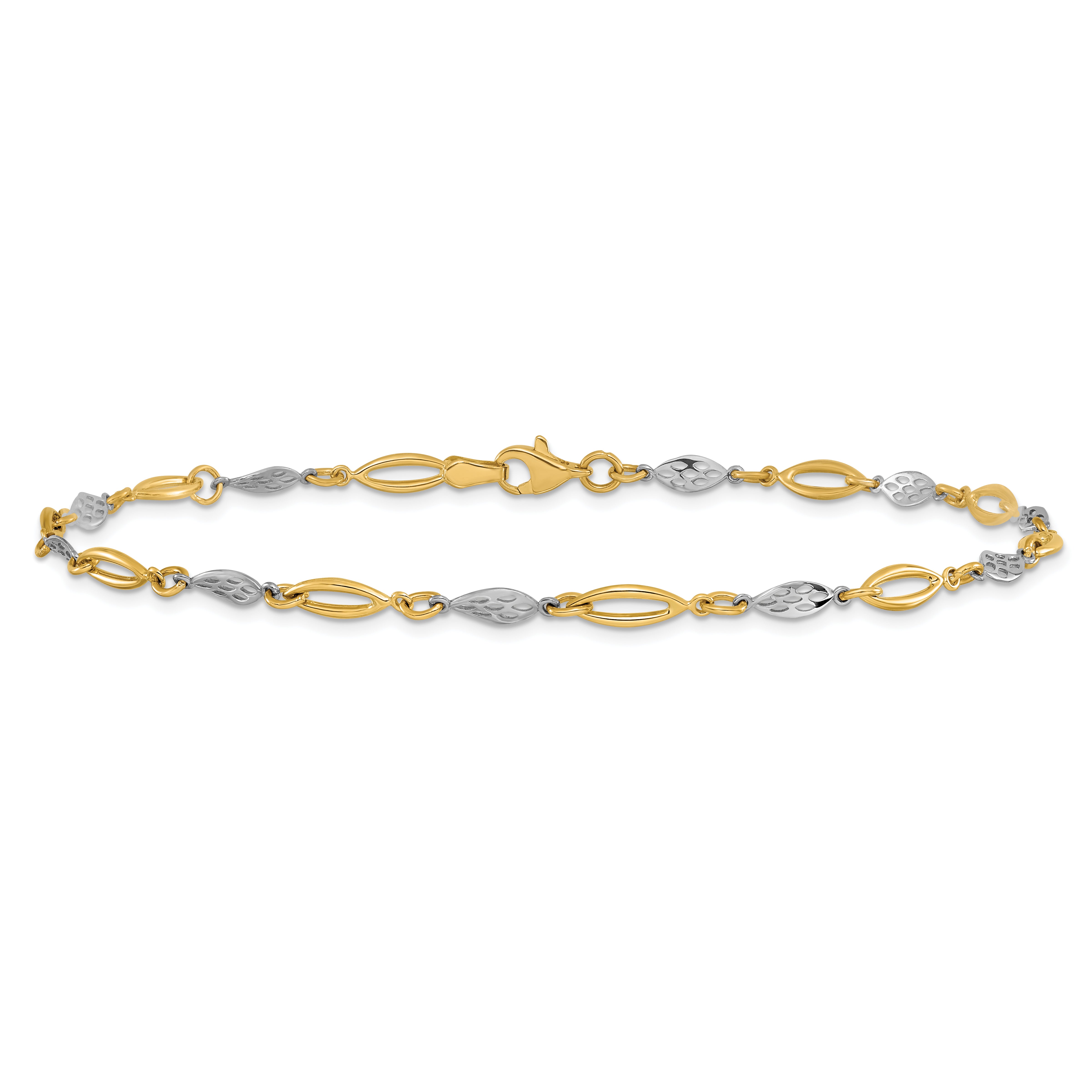 14K Two-tone Polished Fancy Link Anklet