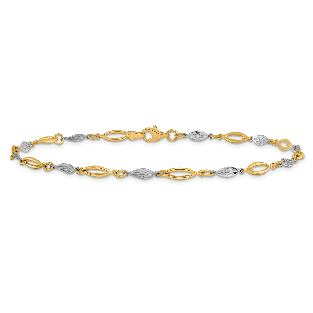 14K Two-tone Polished Fancy Link Anklet