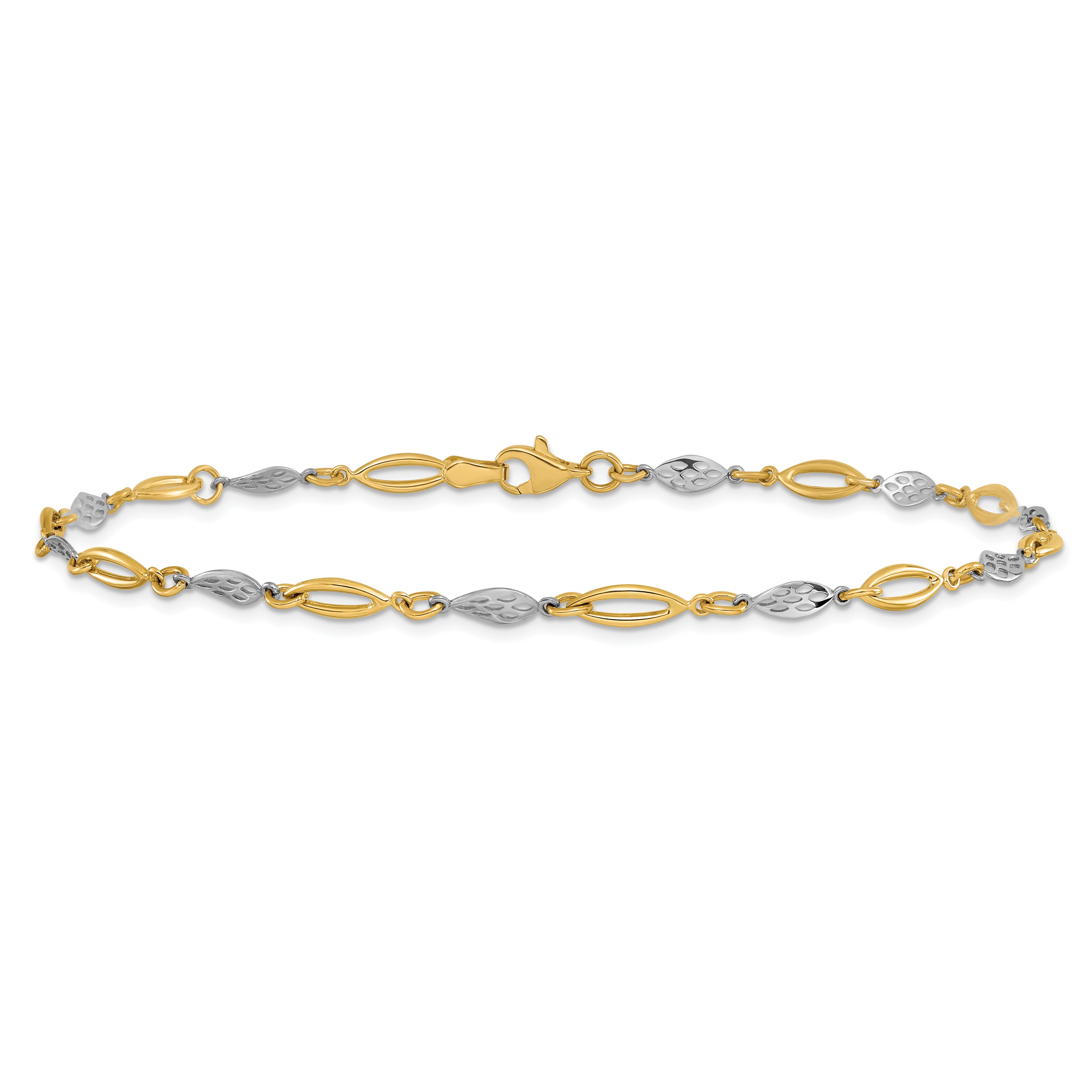 14K Two-tone Polished Fancy Link Anklet