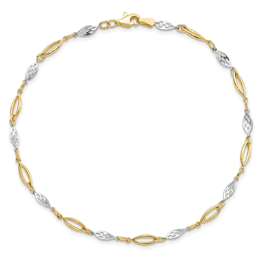 14K Two-tone Polished Fancy Link Anklet