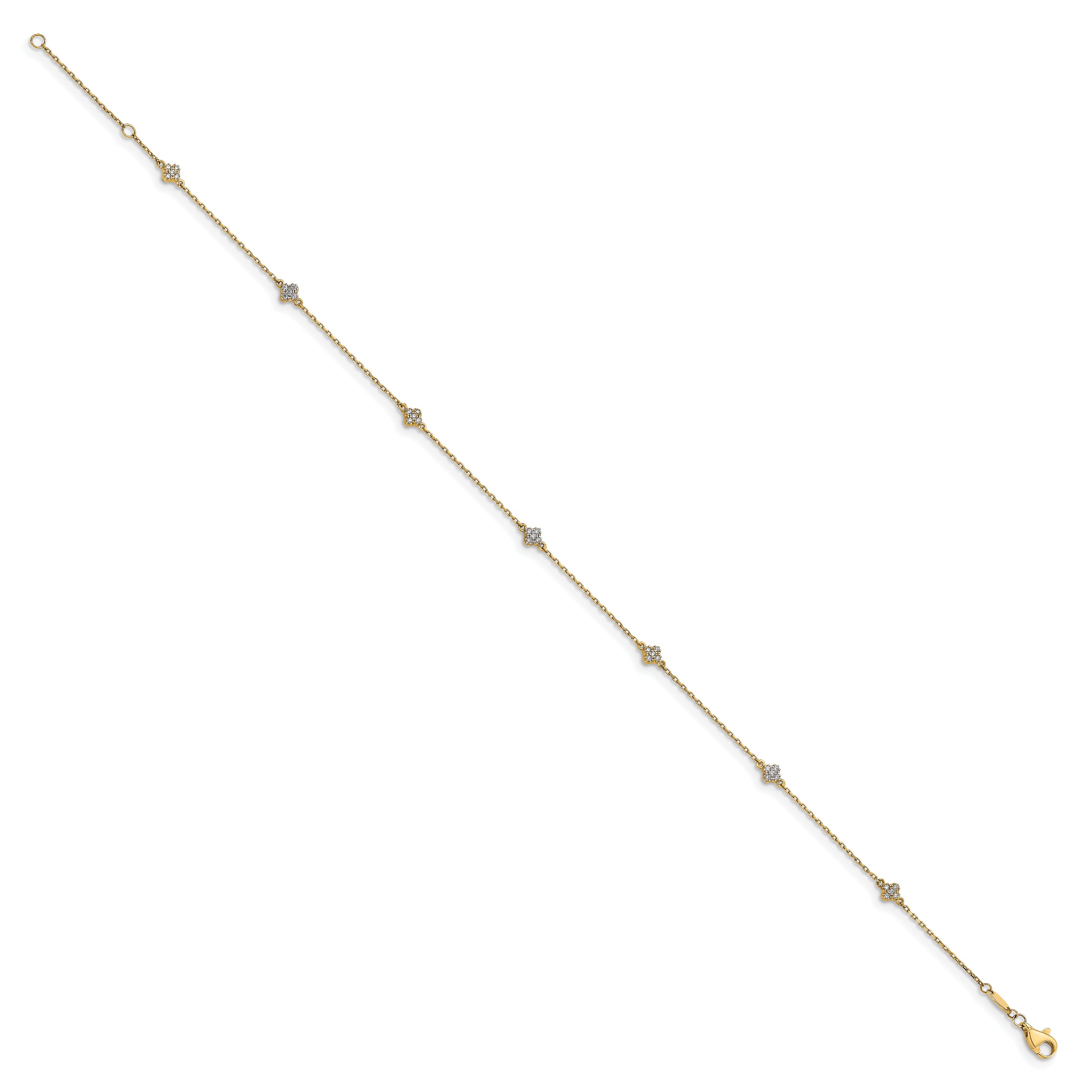 14K Polished CZ Flower w/1 in ext. Anklet
