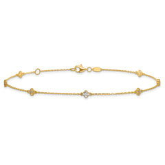 14K Polished CZ Flower w/1 in ext. Anklet