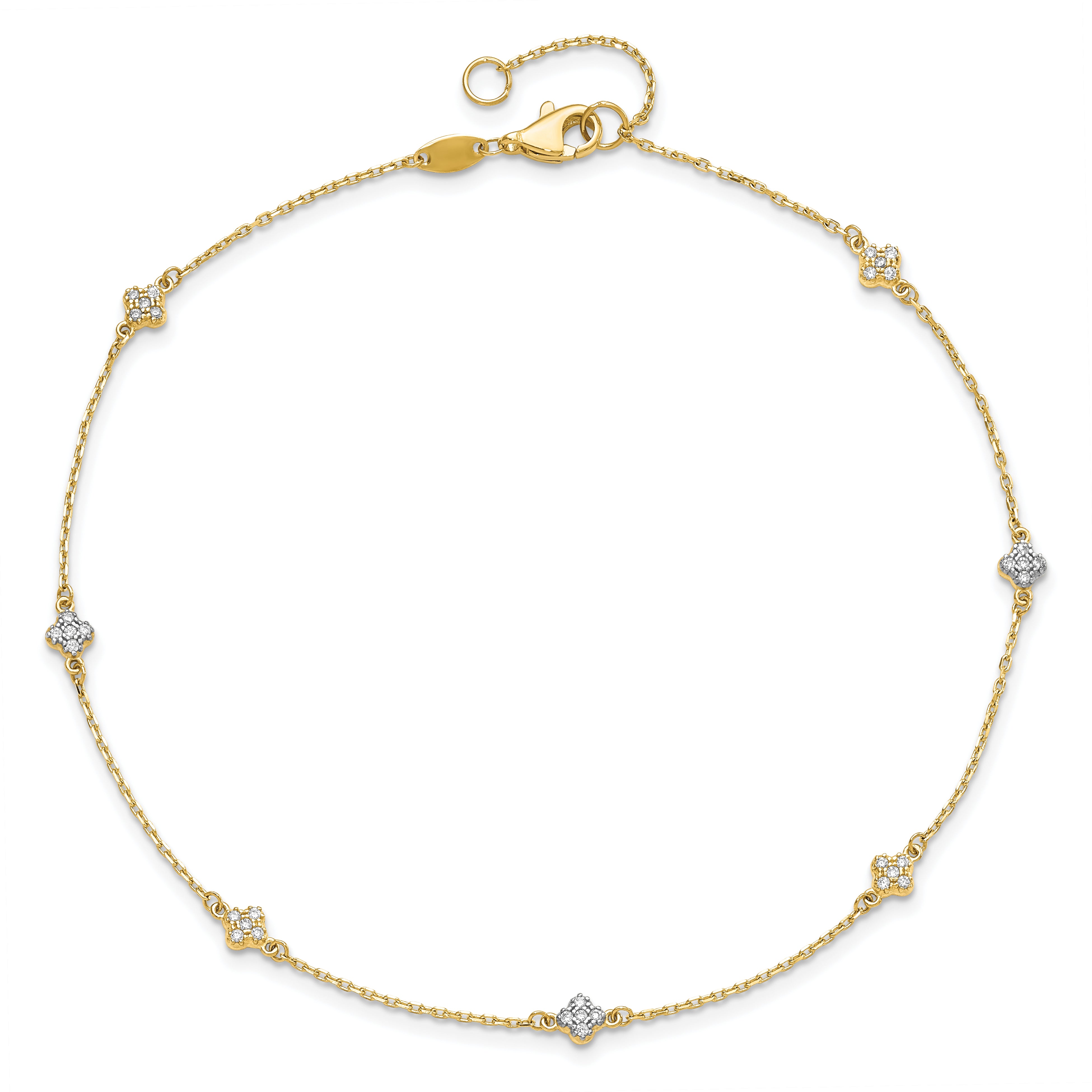 14K Polished CZ Flower w/1 in ext. Anklet