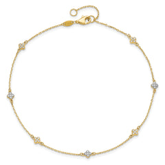 14K Polished CZ Flower w/1 in ext. Anklet