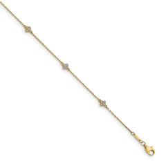 14K Polished CZ Flower w/1 in ext. Anklet