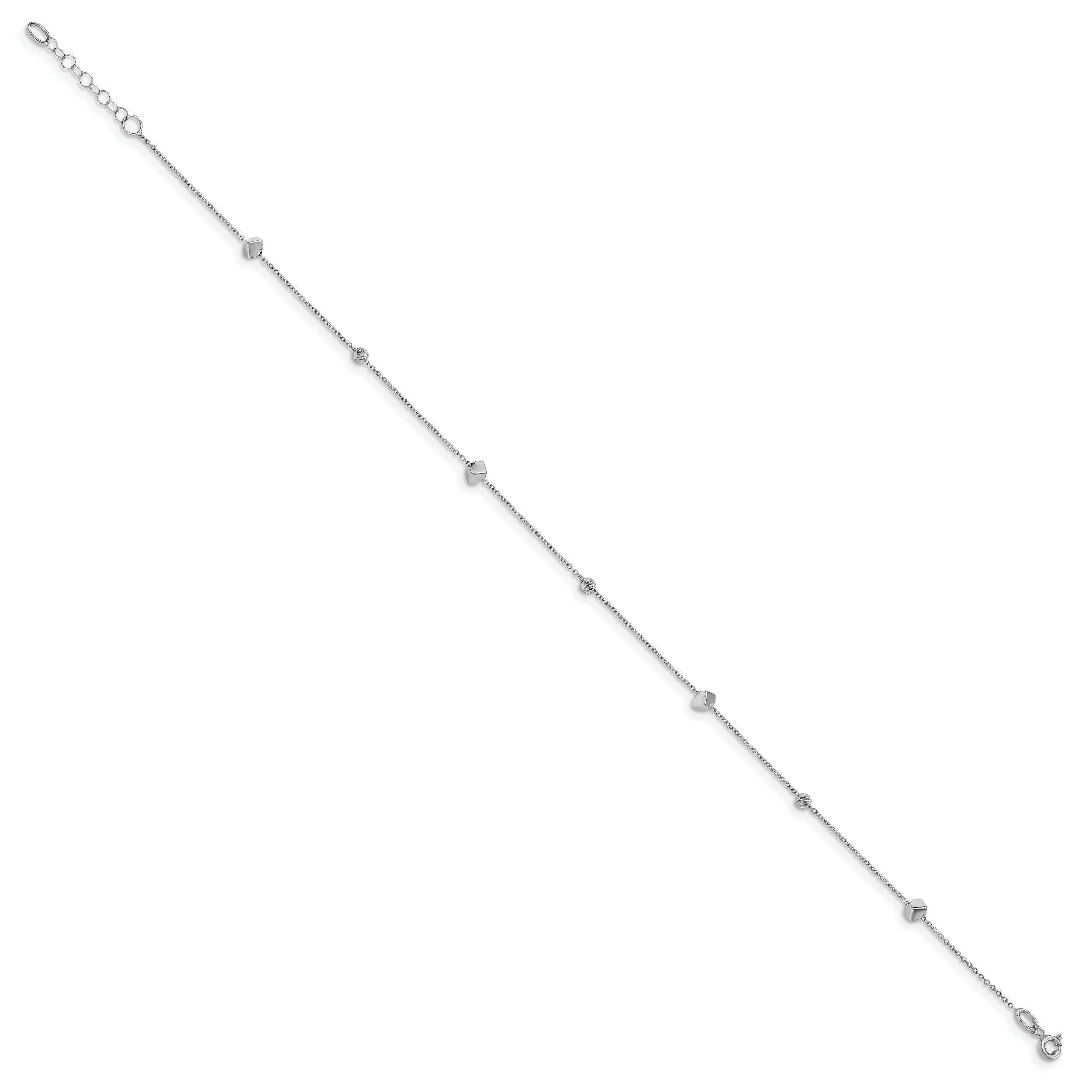 14K White Gold Polished D/C w/1 in ext. Anklet