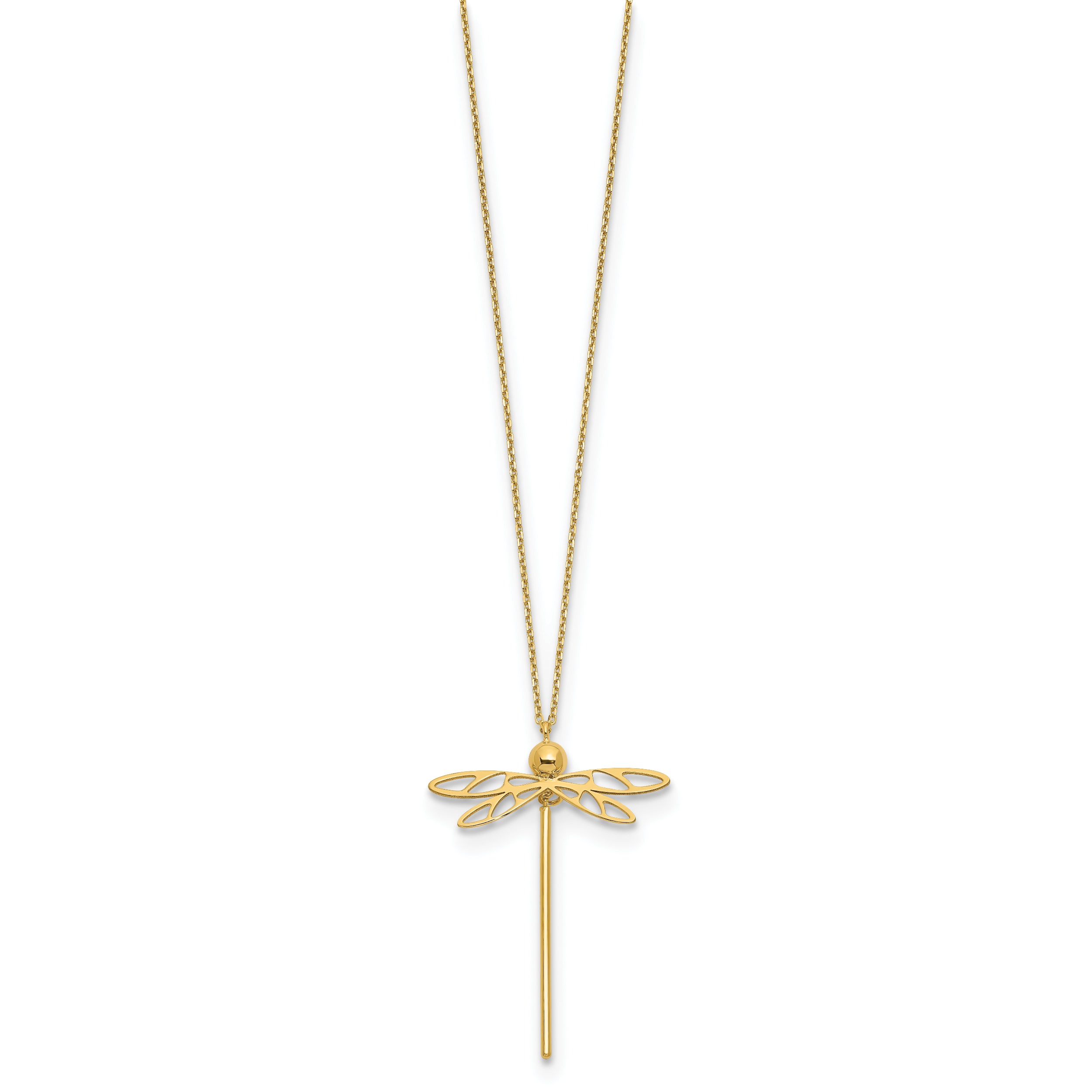 14K Polished Dragonfly w/2 in ext. Necklace
