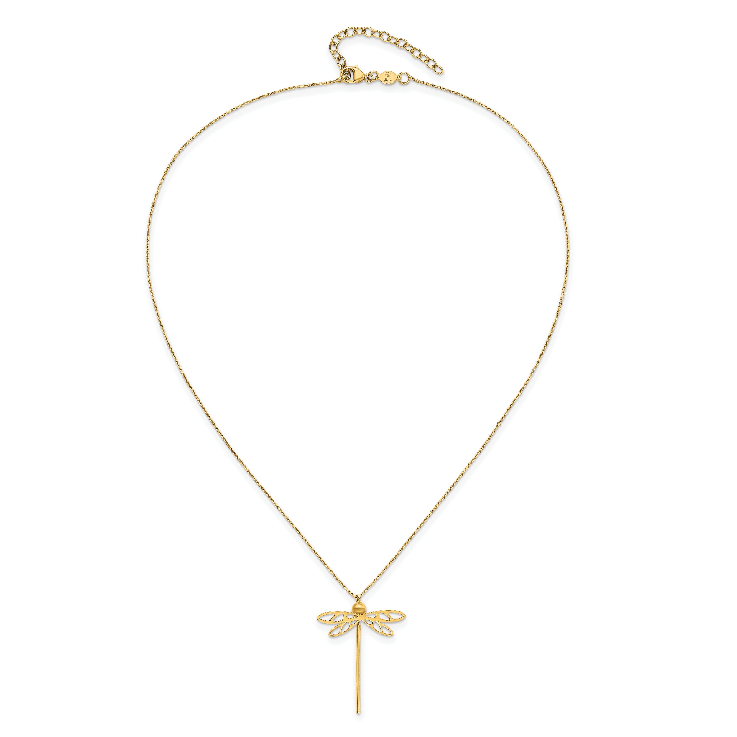 14K Polished Dragonfly w/2 in ext. Necklace