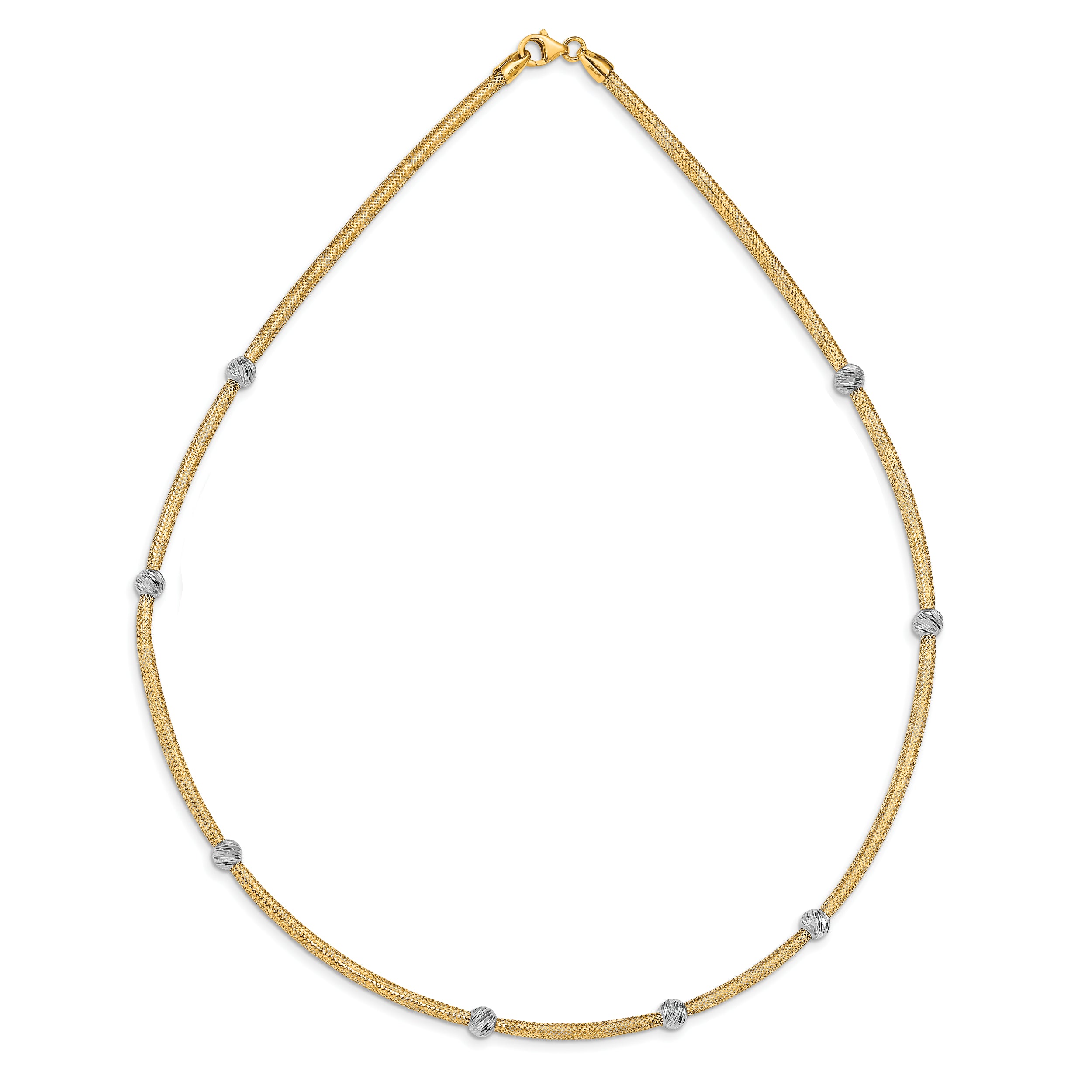 14K with Rhodium Polished D/C Mesh Necklace