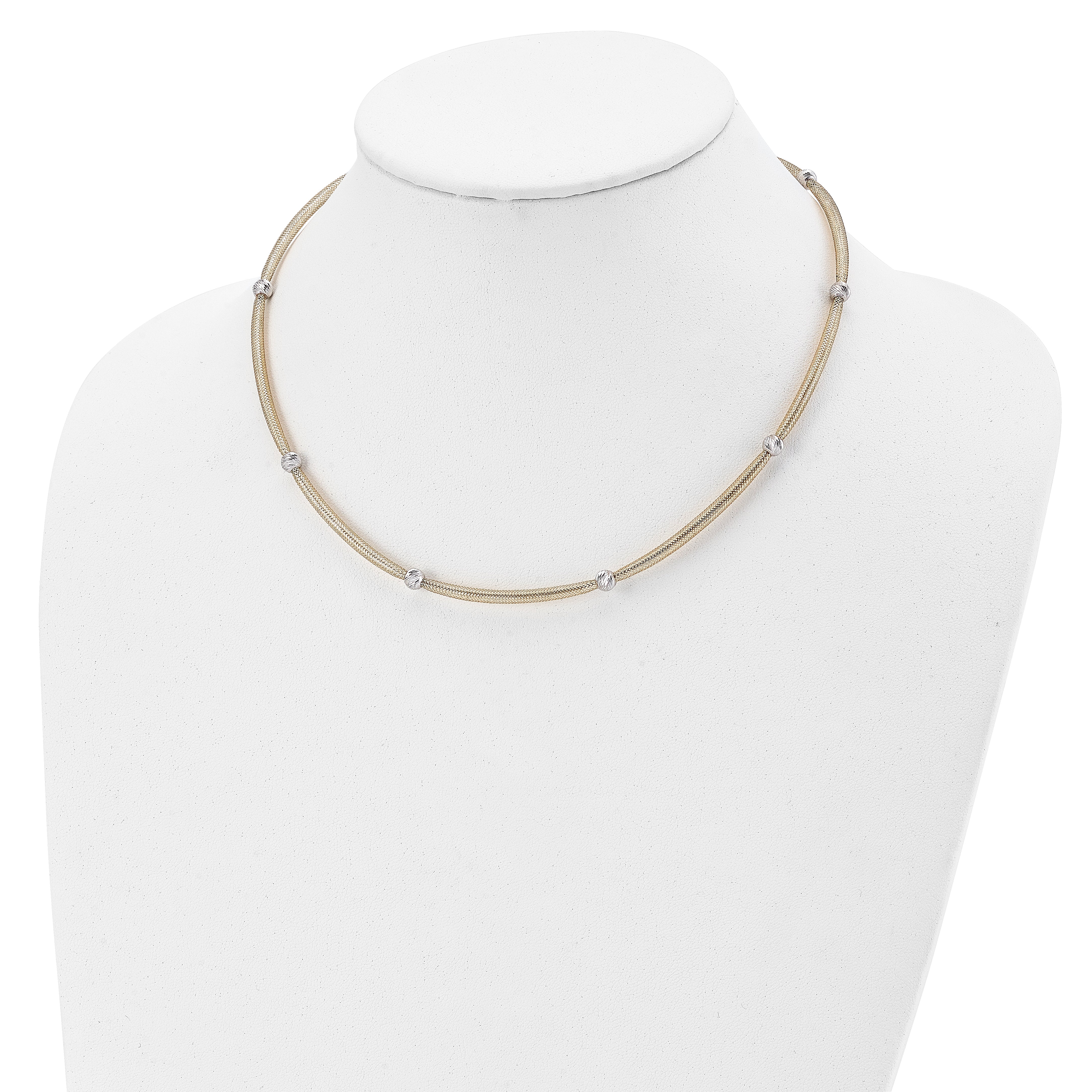 14K with Rhodium Polished D/C Mesh Necklace