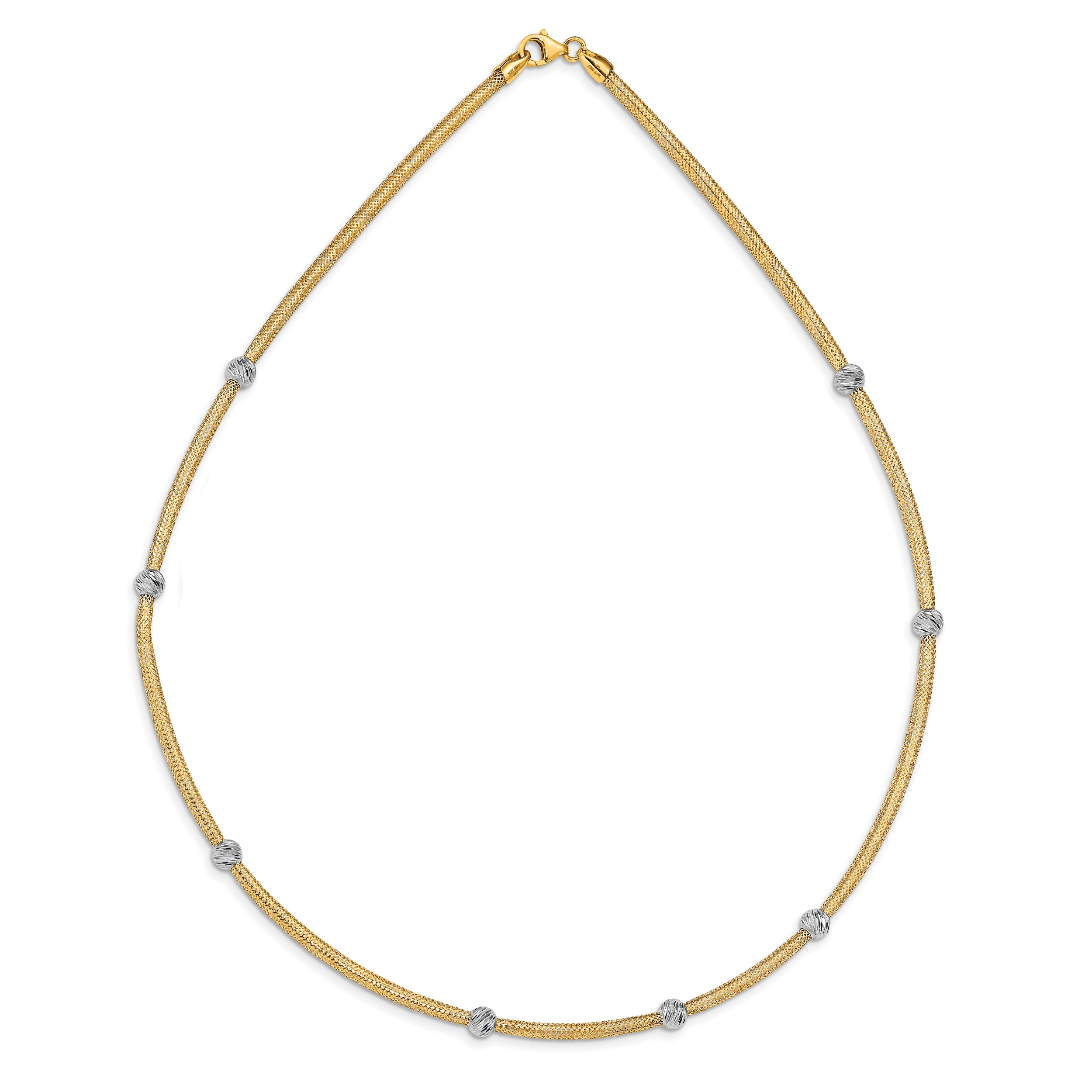 14K with Rhodium Polished D/C Mesh Necklace