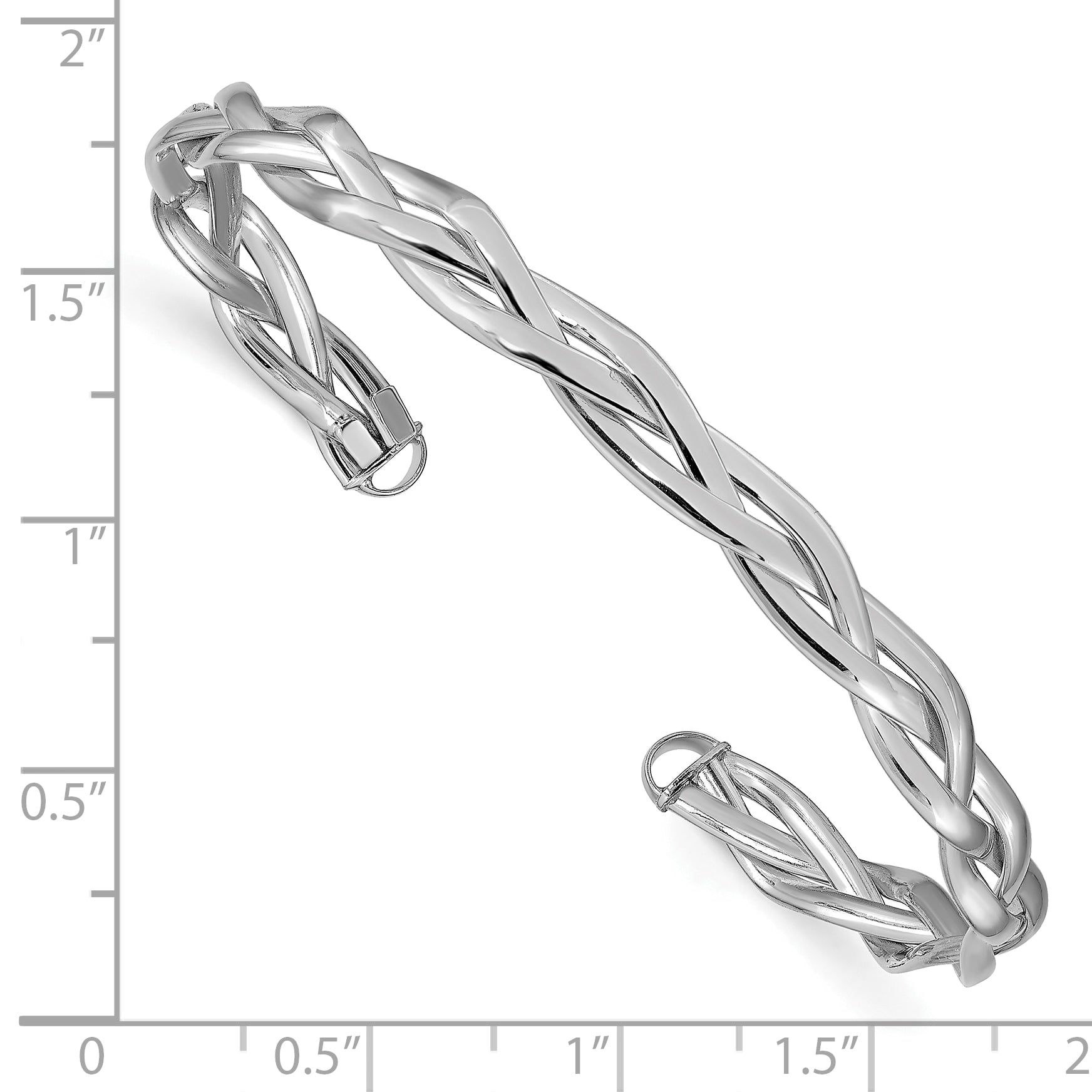 14K with White Rhodium Polished Braided Cuff Bangle