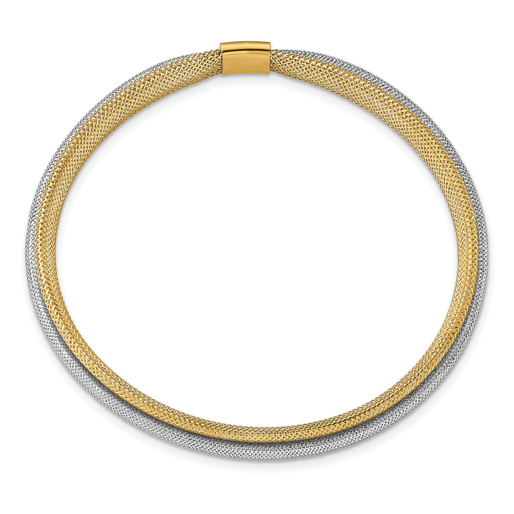 14K w/Rhodium Polished Mesh Stretch Bracelet