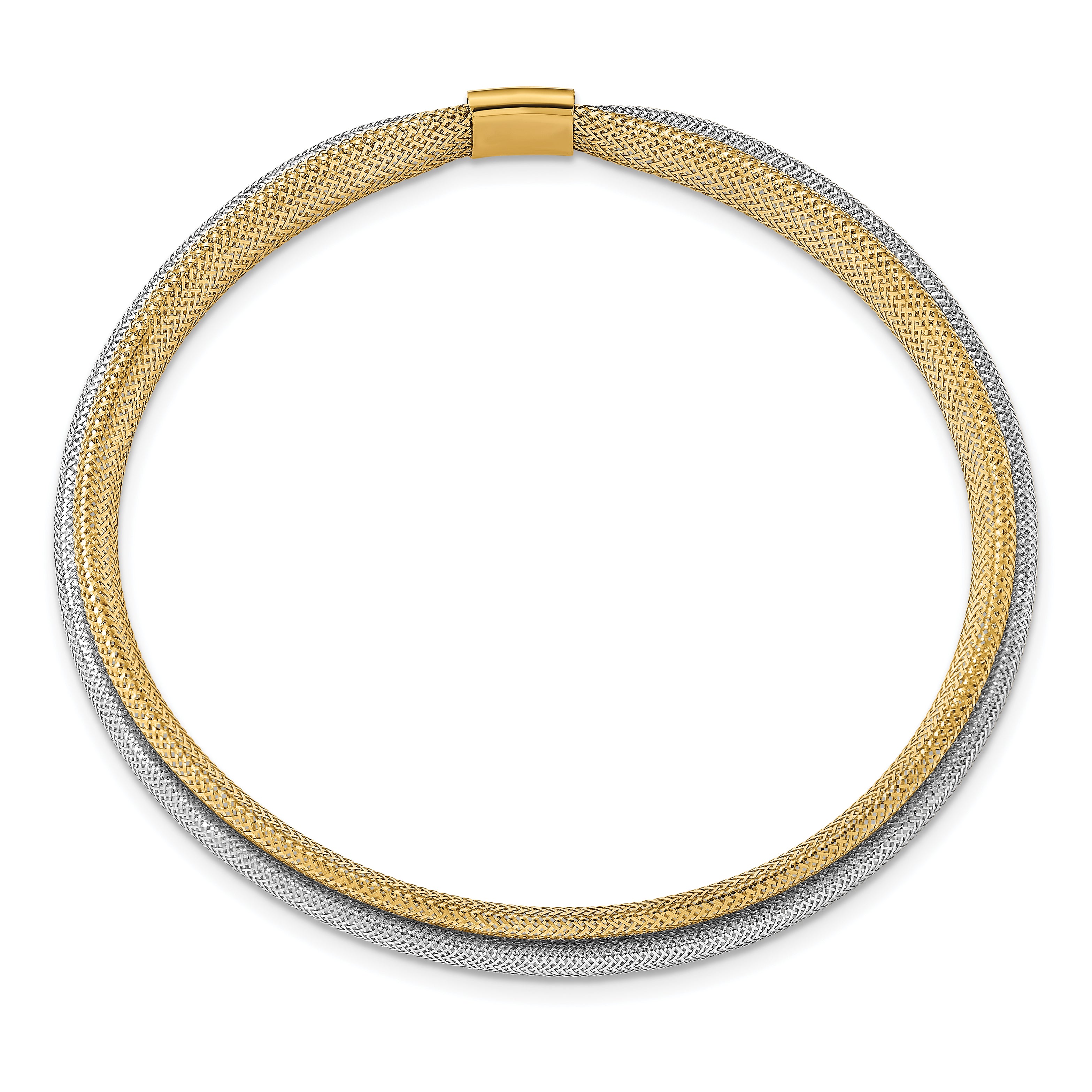 14K w/Rhodium Polished Mesh Stretch Bracelet