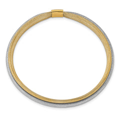 14K w/Rhodium Polished Mesh Stretch Bracelet