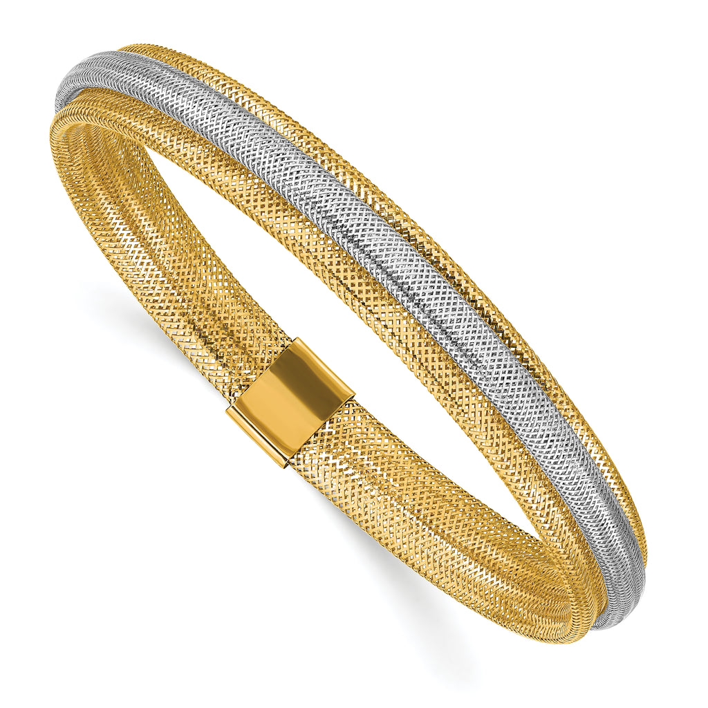 14K w/Rhodium Polished Mesh Stretch Bracelet