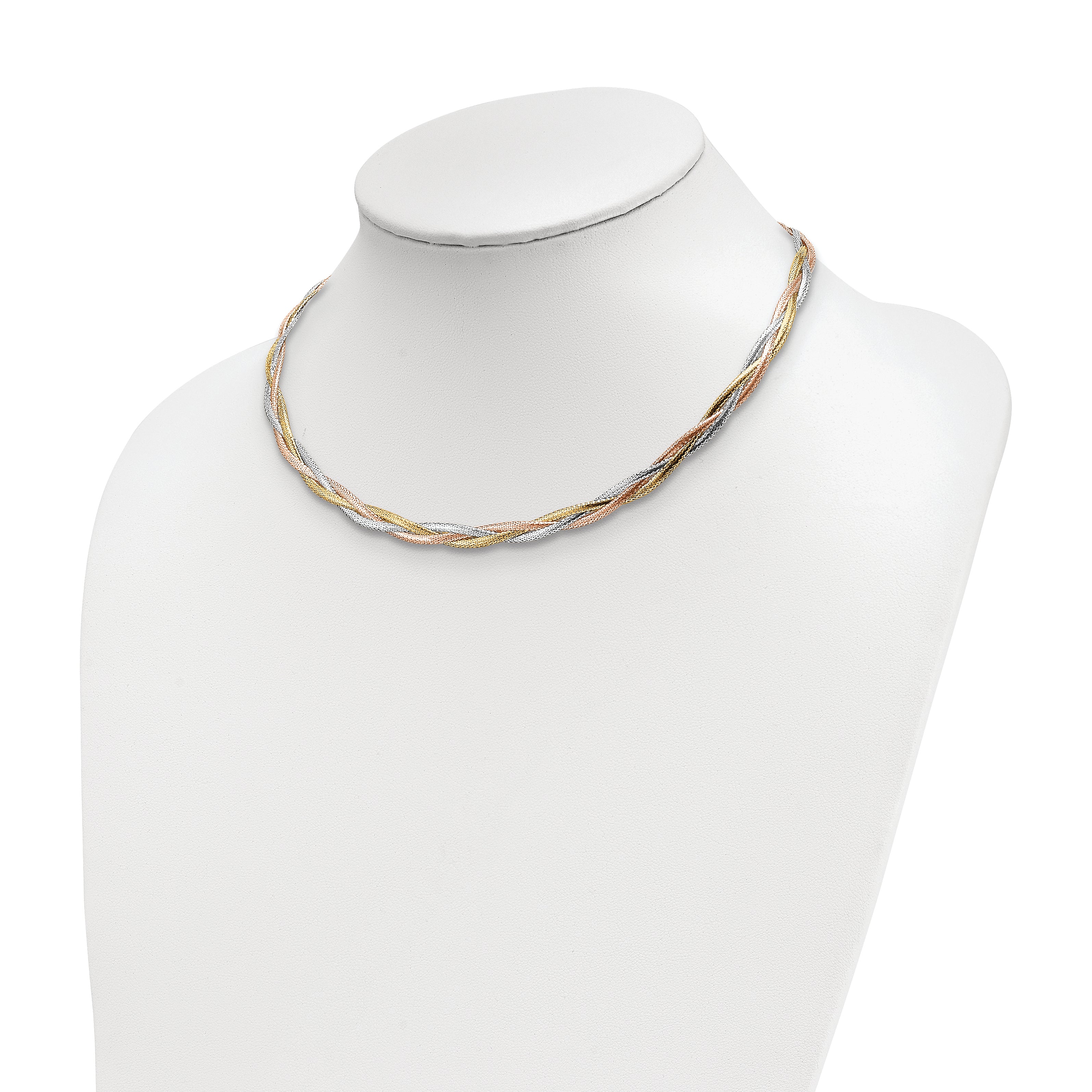14k w/Wht Rhodium/Rose Gold-plat Polished Mesh Necklace
