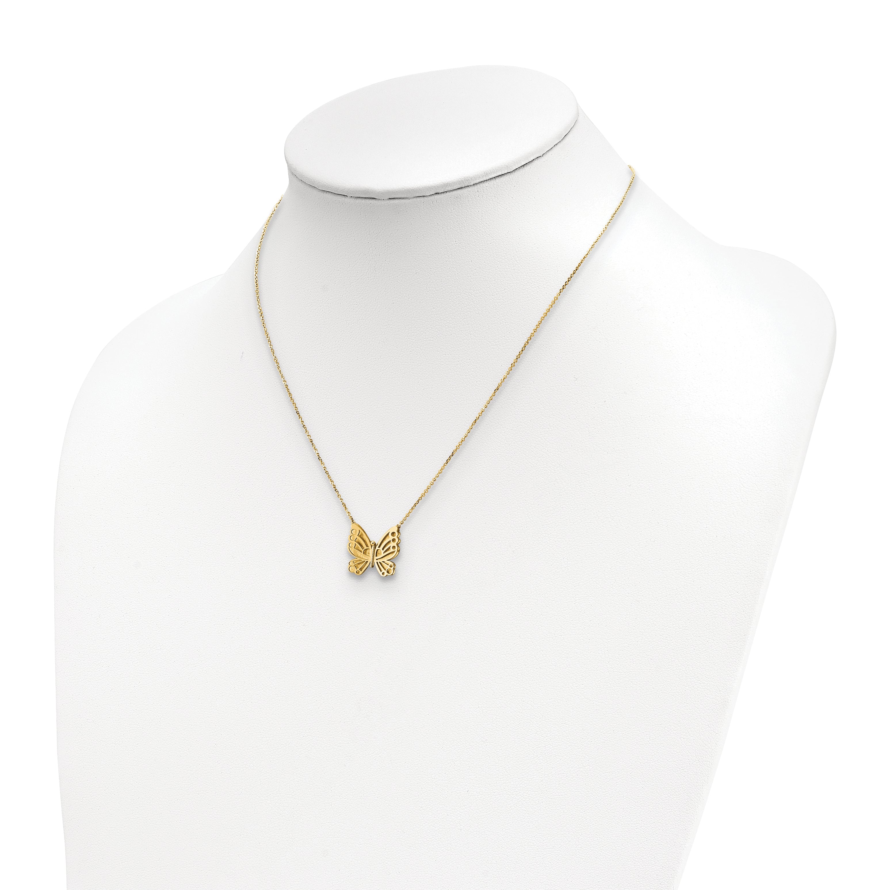 14k Polished and Brushed Butterfly w/ 2in ext Necklace