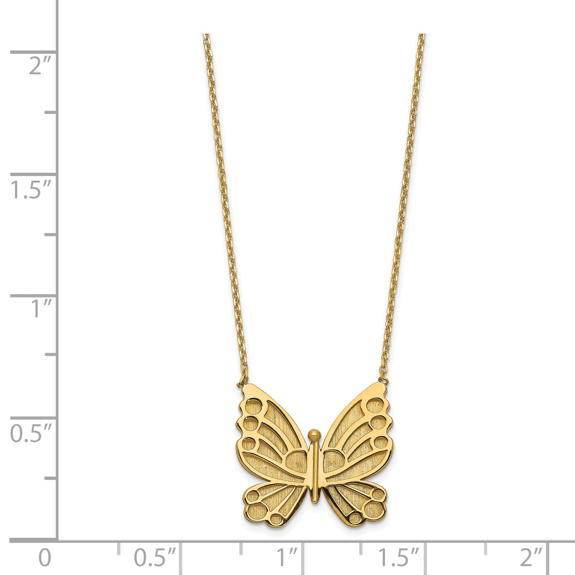 14k Polished and Brushed Butterfly w/ 2in ext Necklace