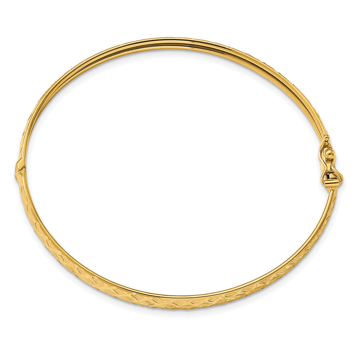 14k Polished and Diamond-cut Hinged Bangle