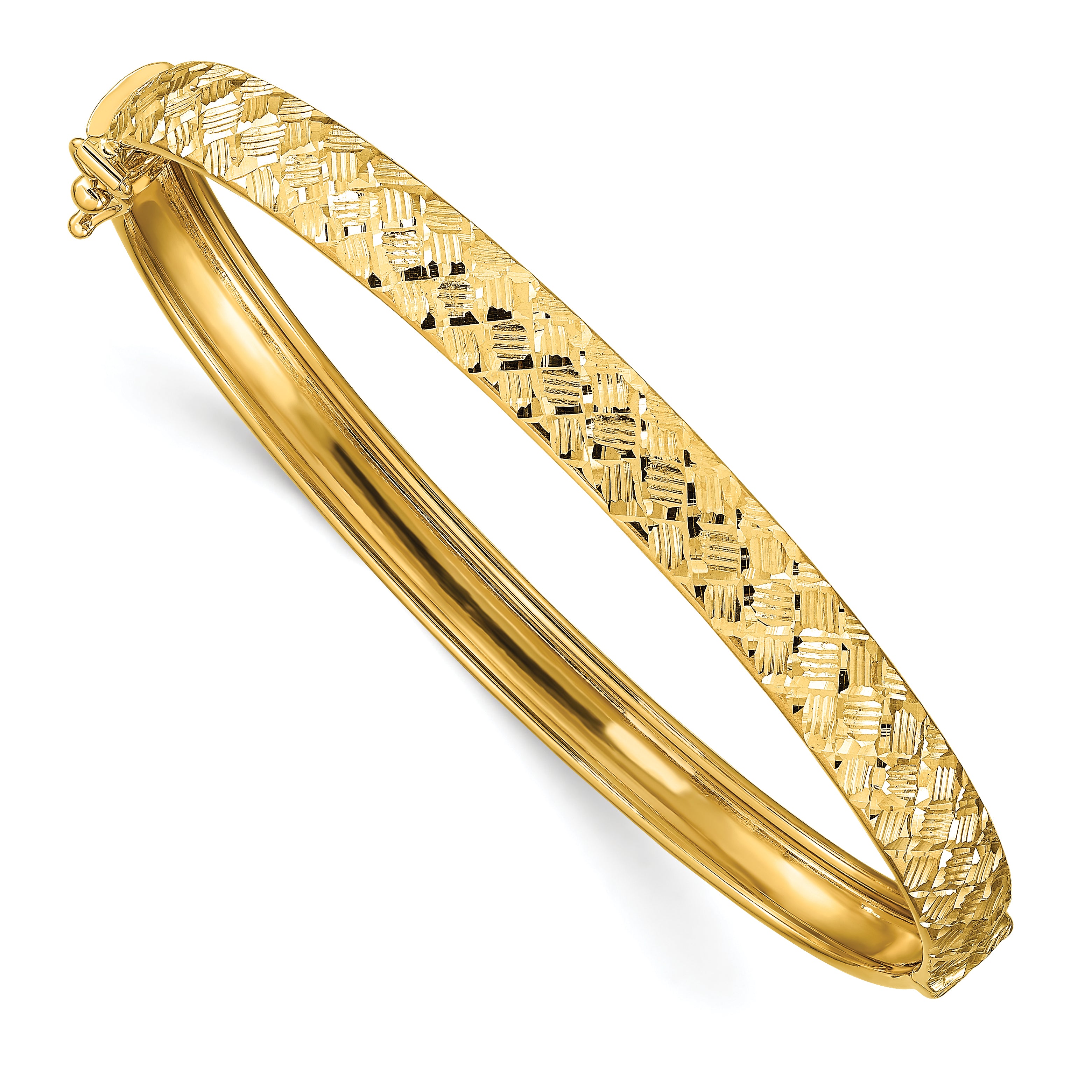 14k Polished and Diamond-cut Hinged Bangle Secondary image