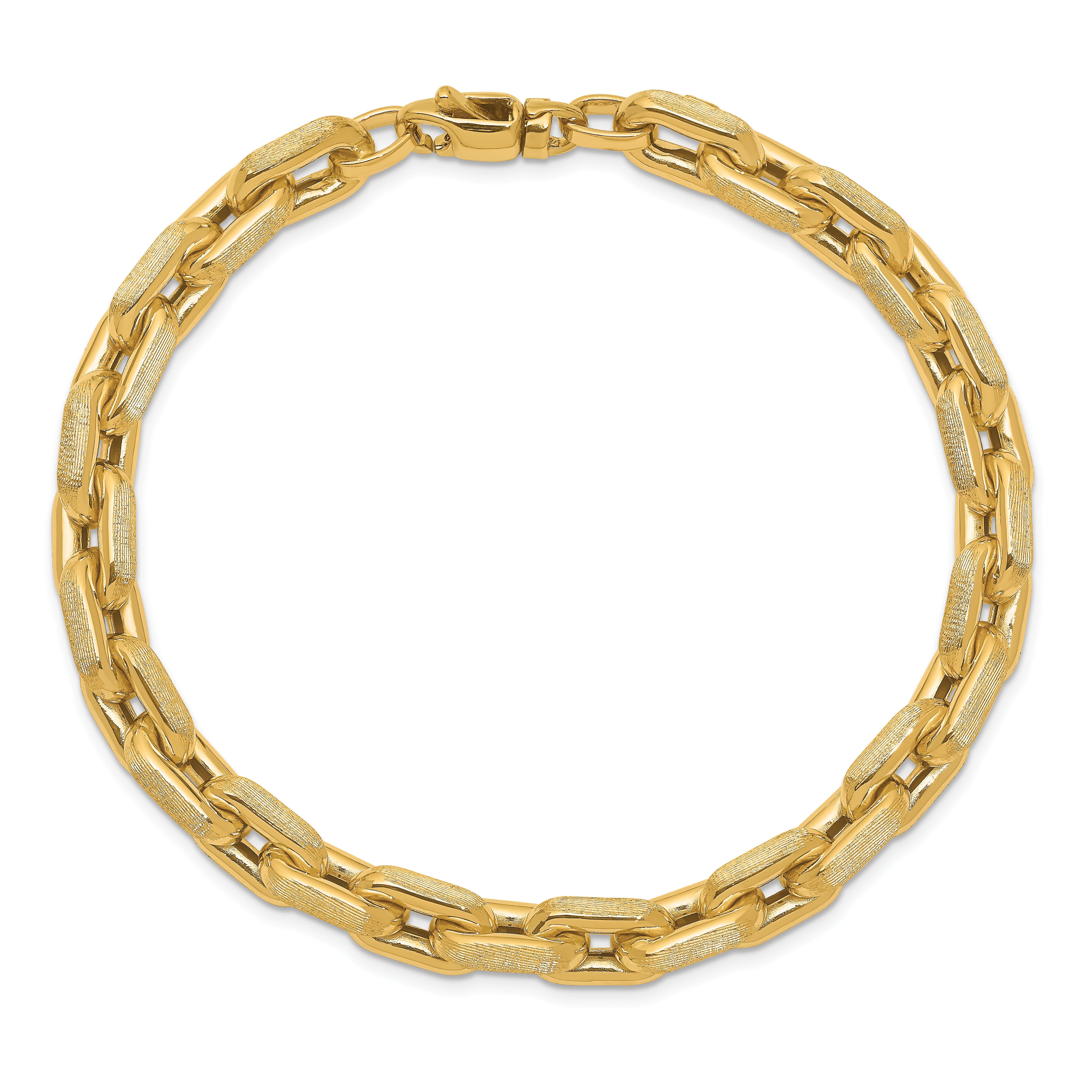 14k Polished and Textured Fancy Link Bracelet