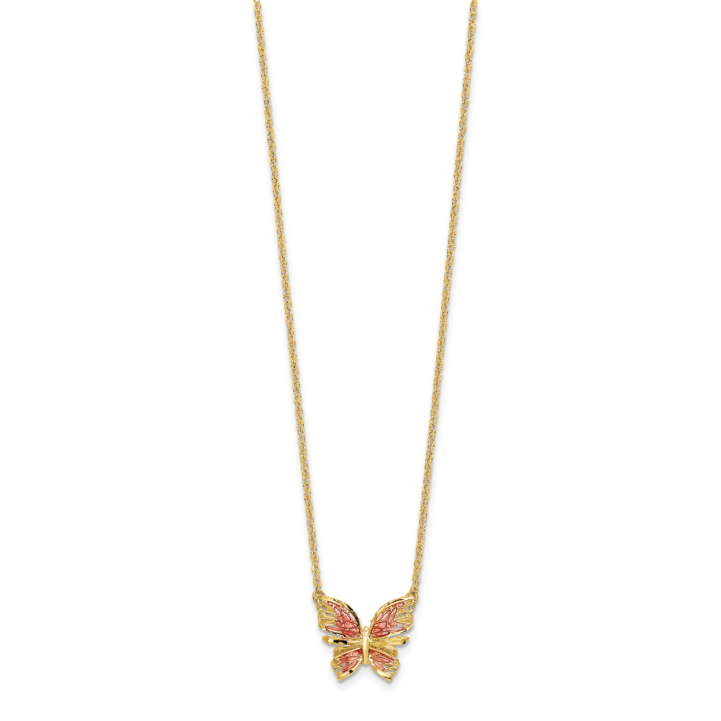14K Polished D/C w/ Pink Enamel Butterfly Necklace Secondary image