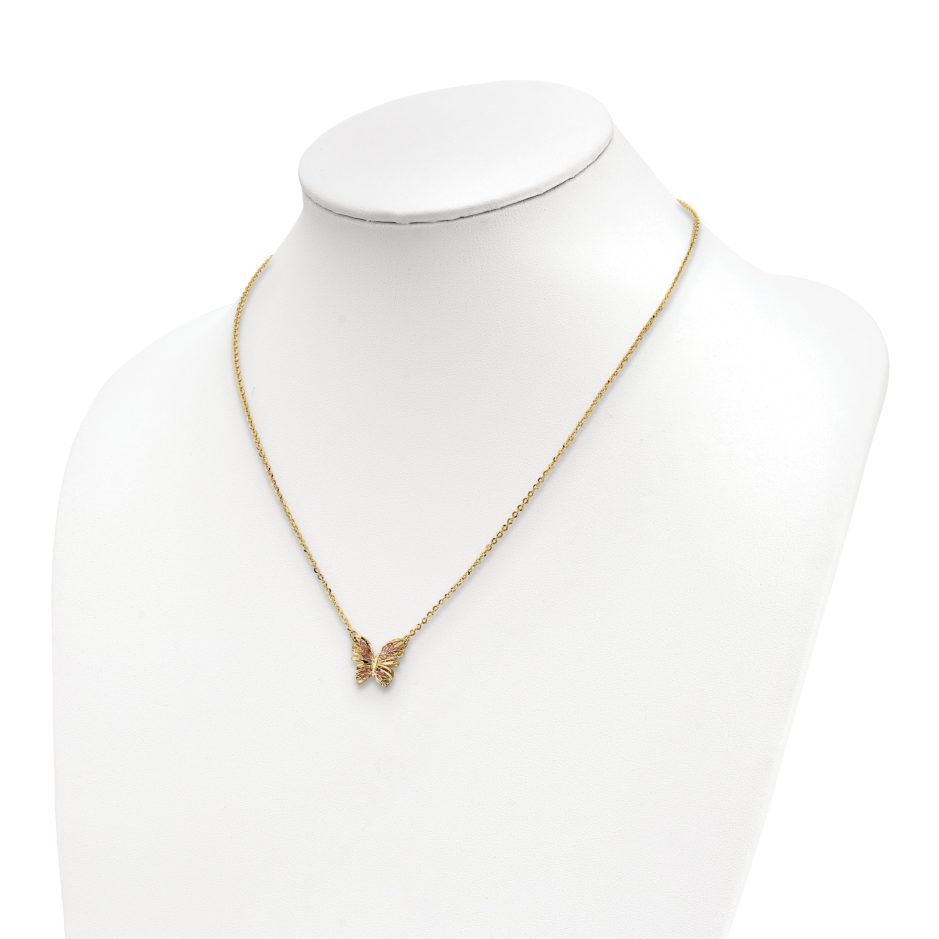 14K Polished D/C w/ Pink Enamel Butterfly Necklace
