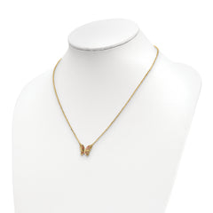 14K Polished D/C w/ Pink Enamel Butterfly Necklace