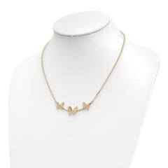 14K Polished Filigree 3-Butterfly Bar Necklace