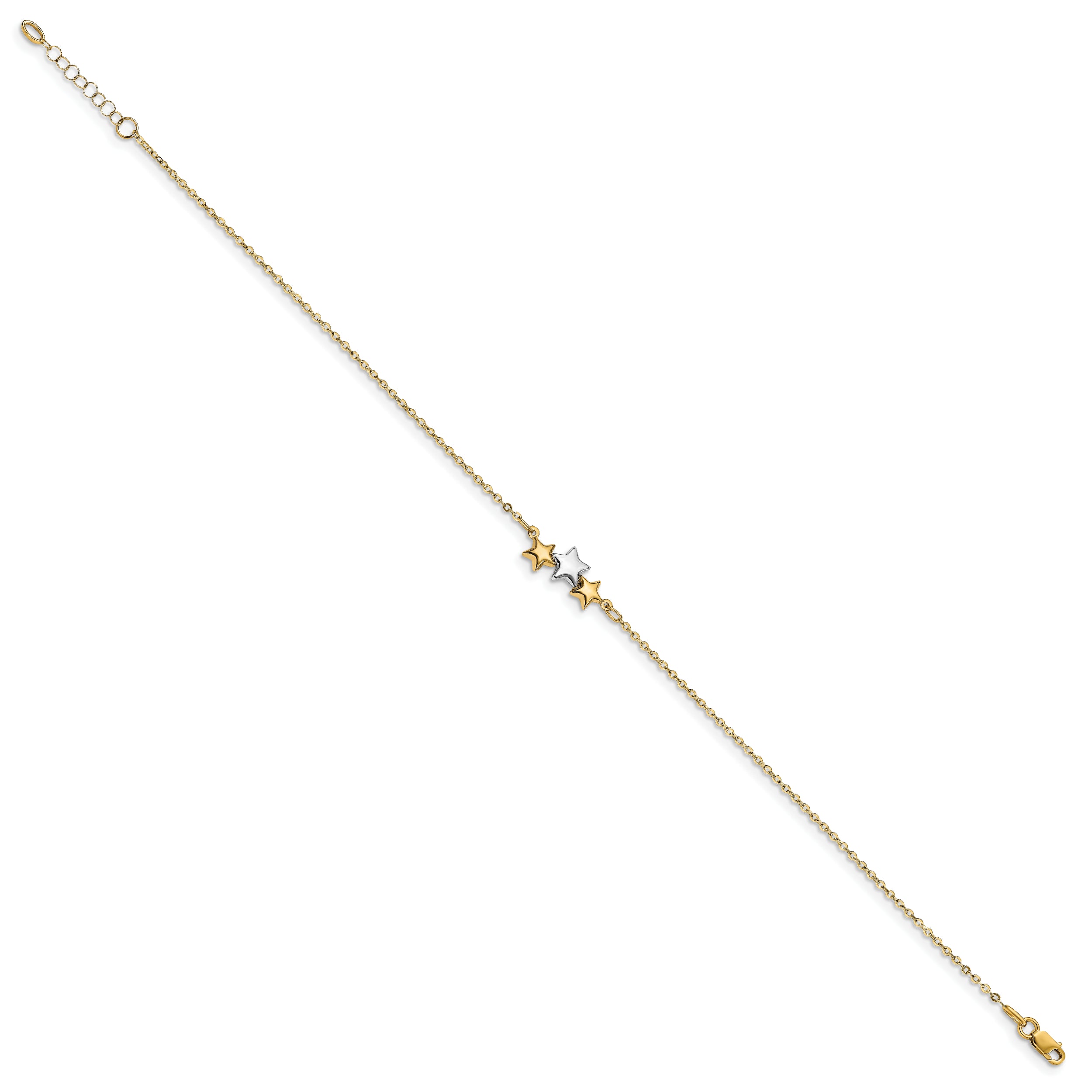 14K Two-tone Polished Star w/1in ext Anklet