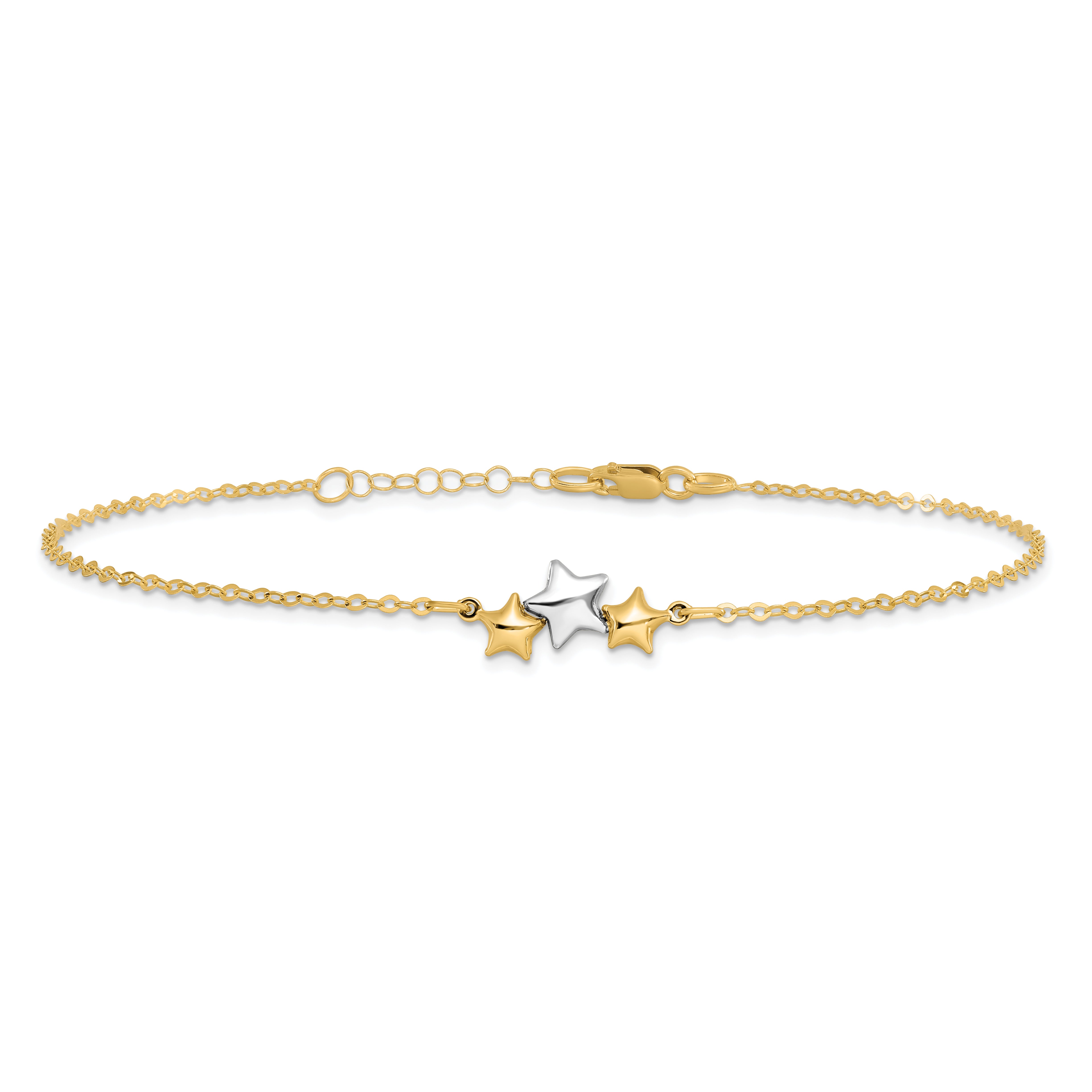 14K Two-tone Polished Star w/1in ext Anklet
