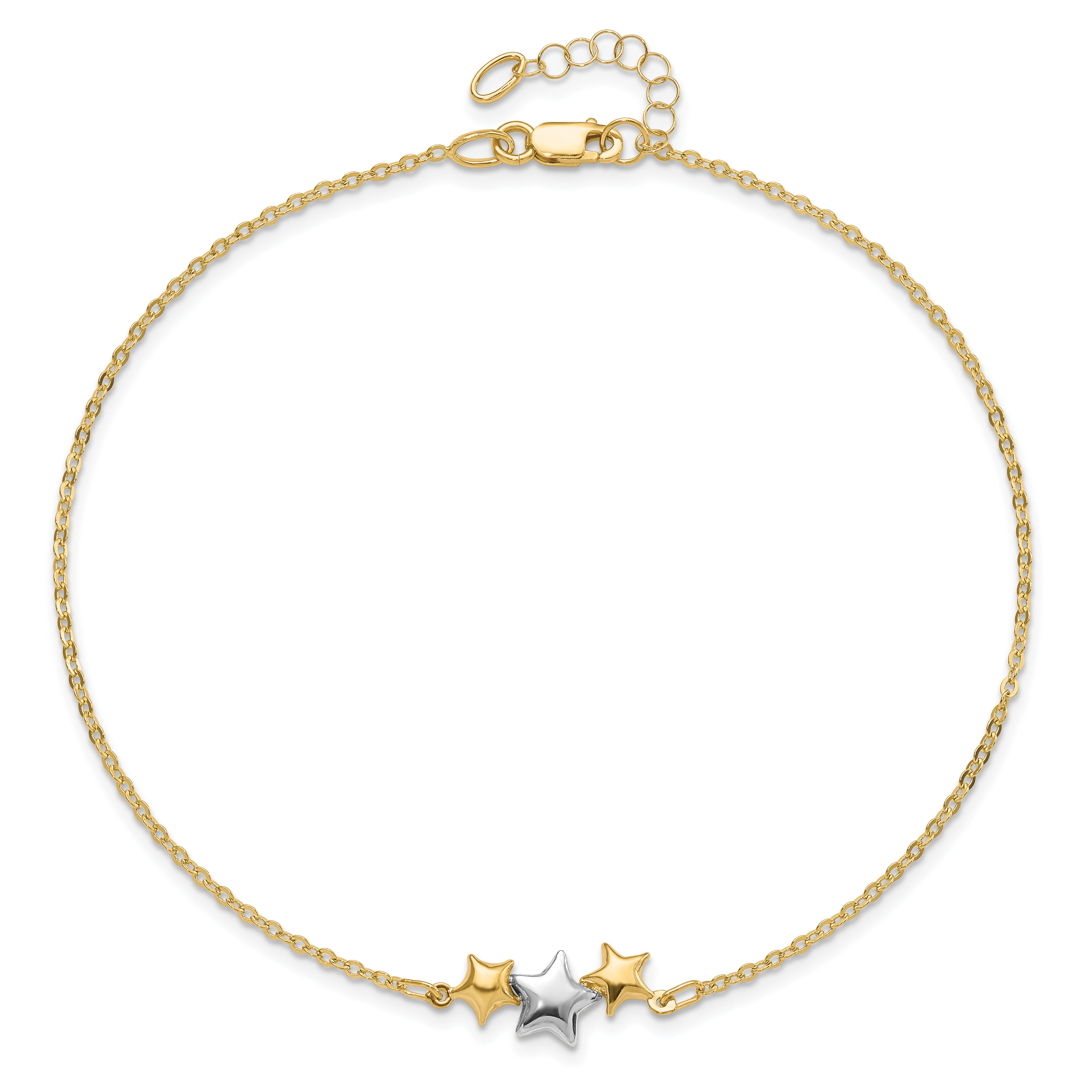 14K Two-tone Polished Star w/1in ext Anklet